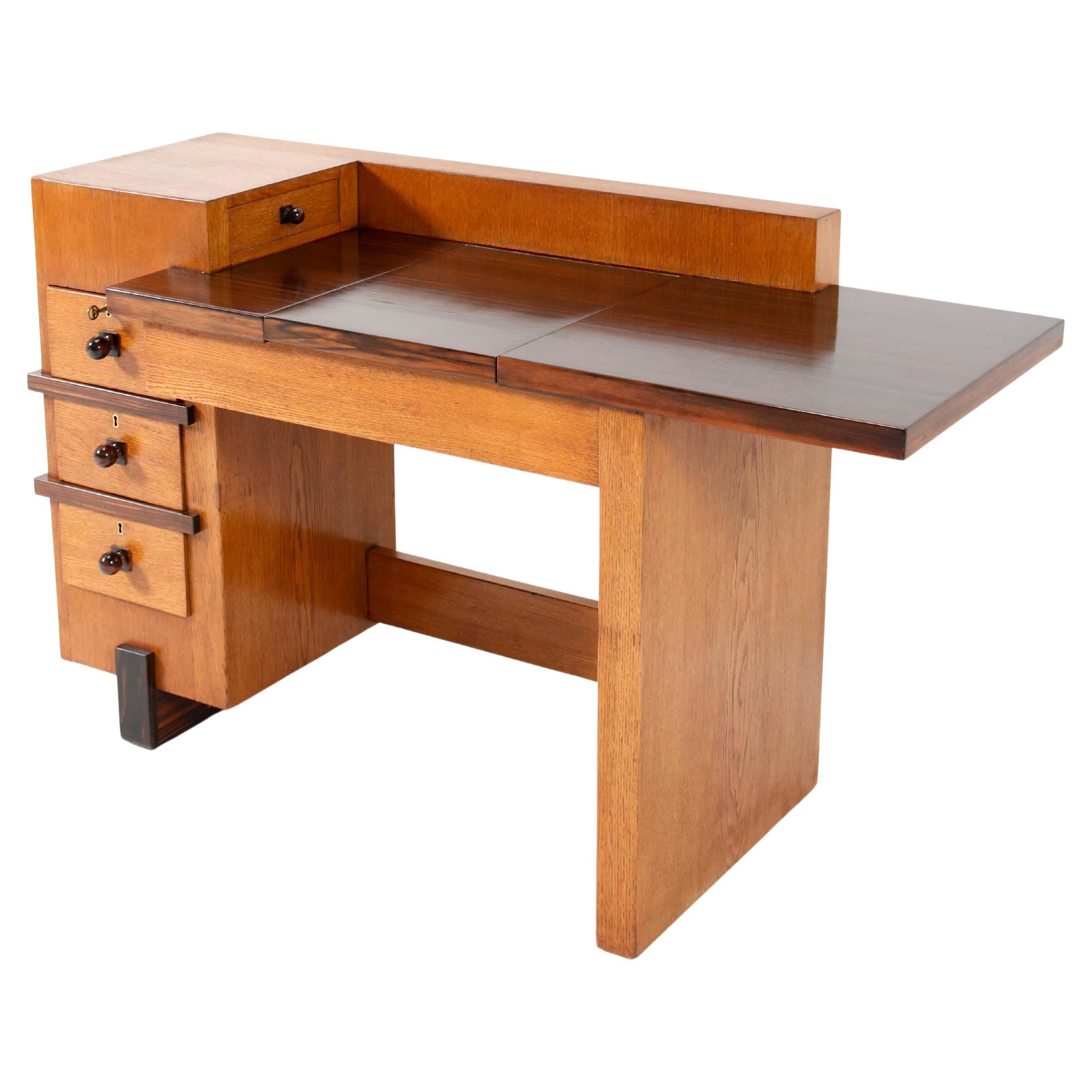 Oak Art Deco Modernist Writing Table by Hendrik Wouda for Pander, 1924