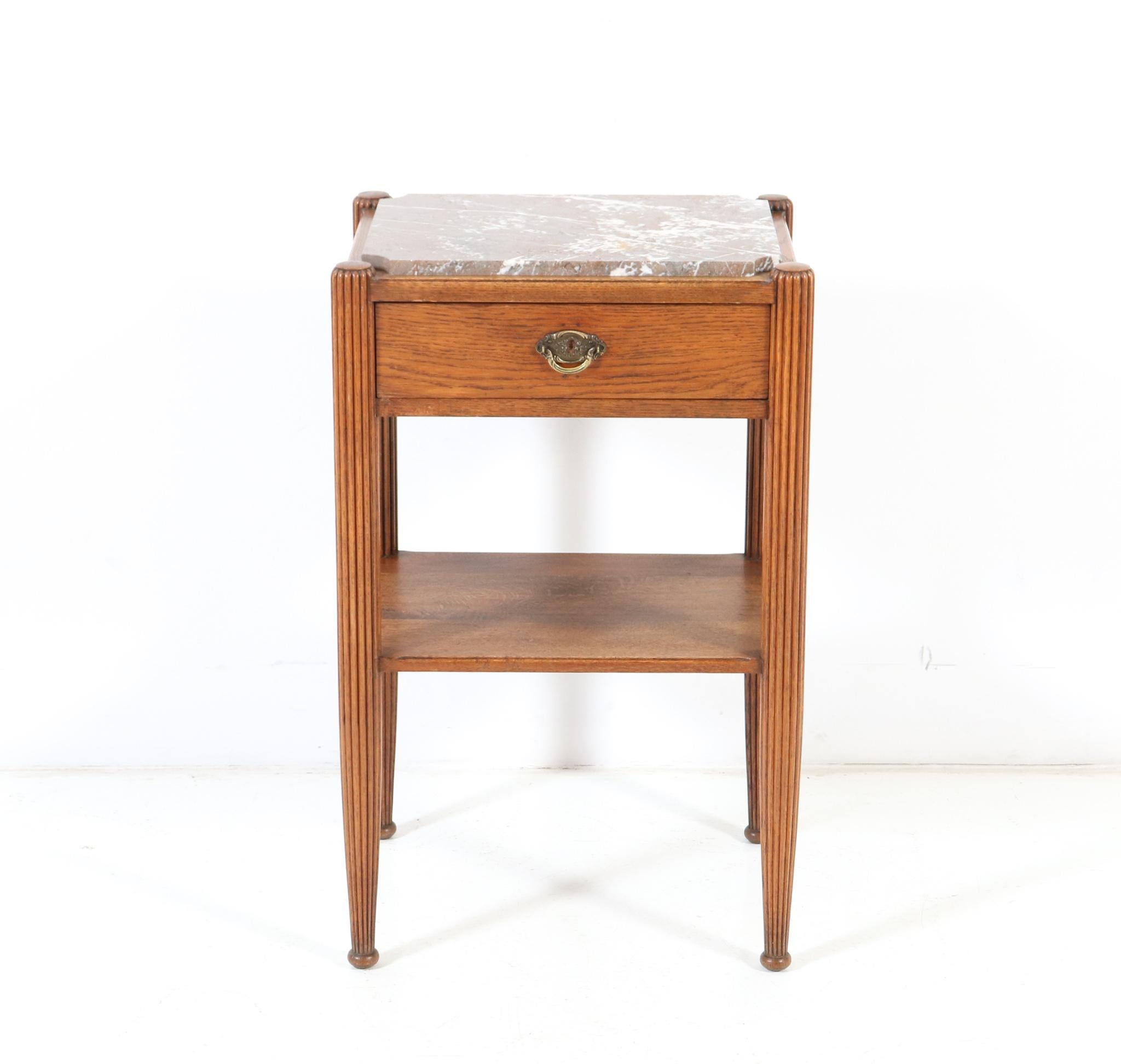 French Oak Art Deco Side Table with Marble Top, 1930s For Sale