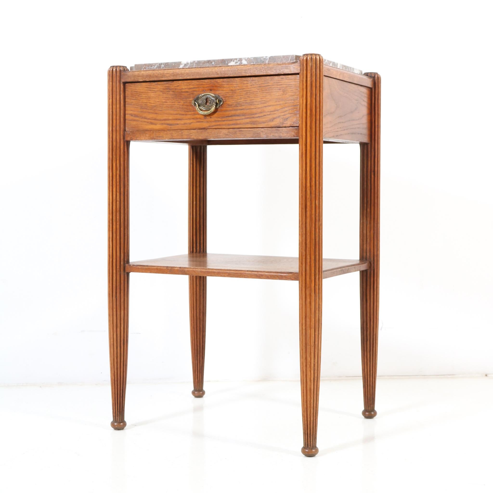Oak Art Deco Side Table with Marble Top, 1930s In Good Condition For Sale In Amsterdam, NL