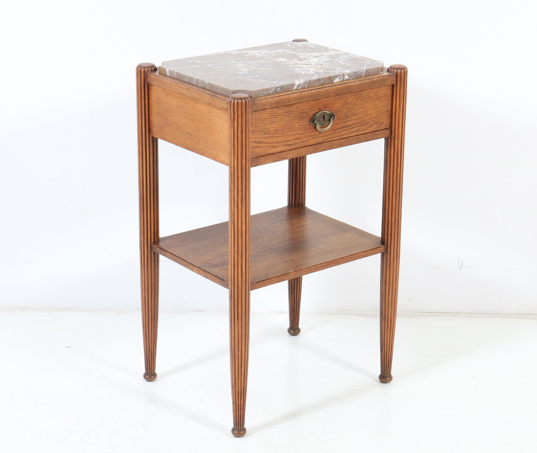 Mid-20th Century Oak Art Deco Side Table with Marble Top, 1930s For Sale