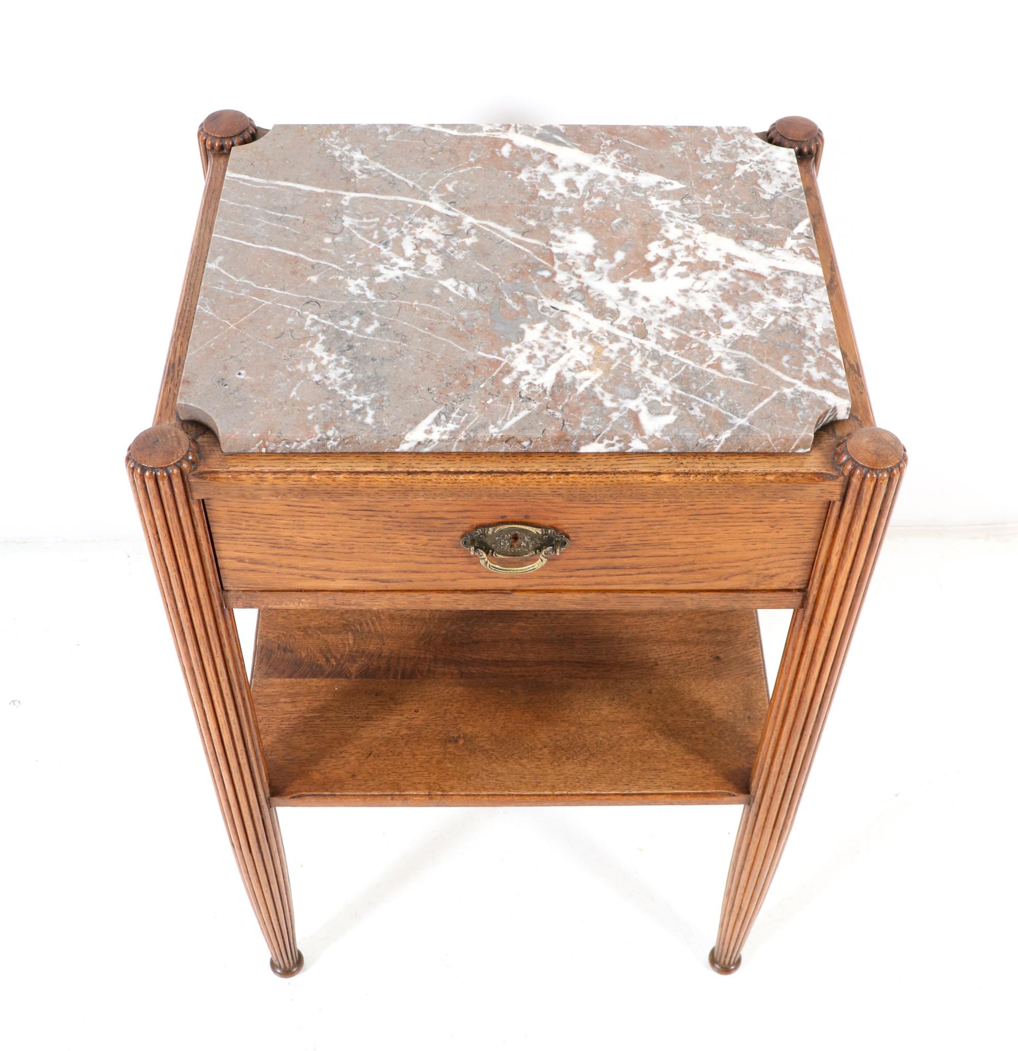 Oak Art Deco Side Table with Marble Top, 1930s For Sale 1