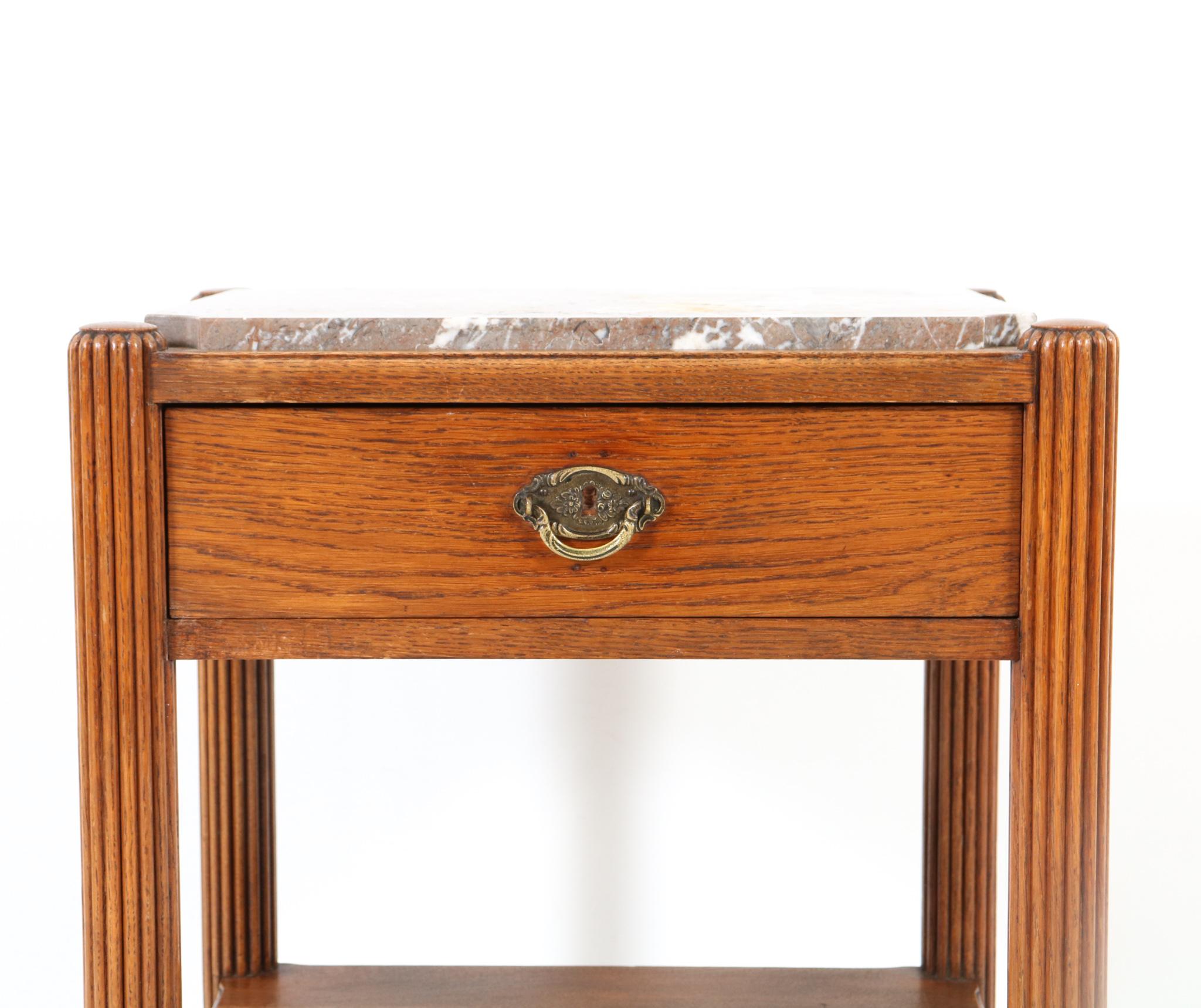 Oak Art Deco Side Table with Marble Top, 1930s For Sale 2