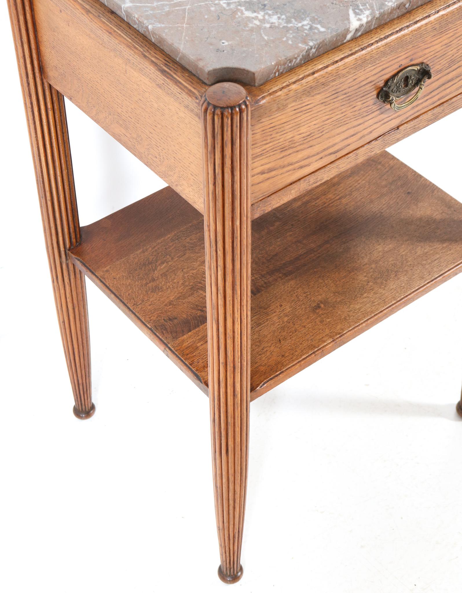 Oak Art Deco Side Table with Marble Top, 1930s For Sale 3
