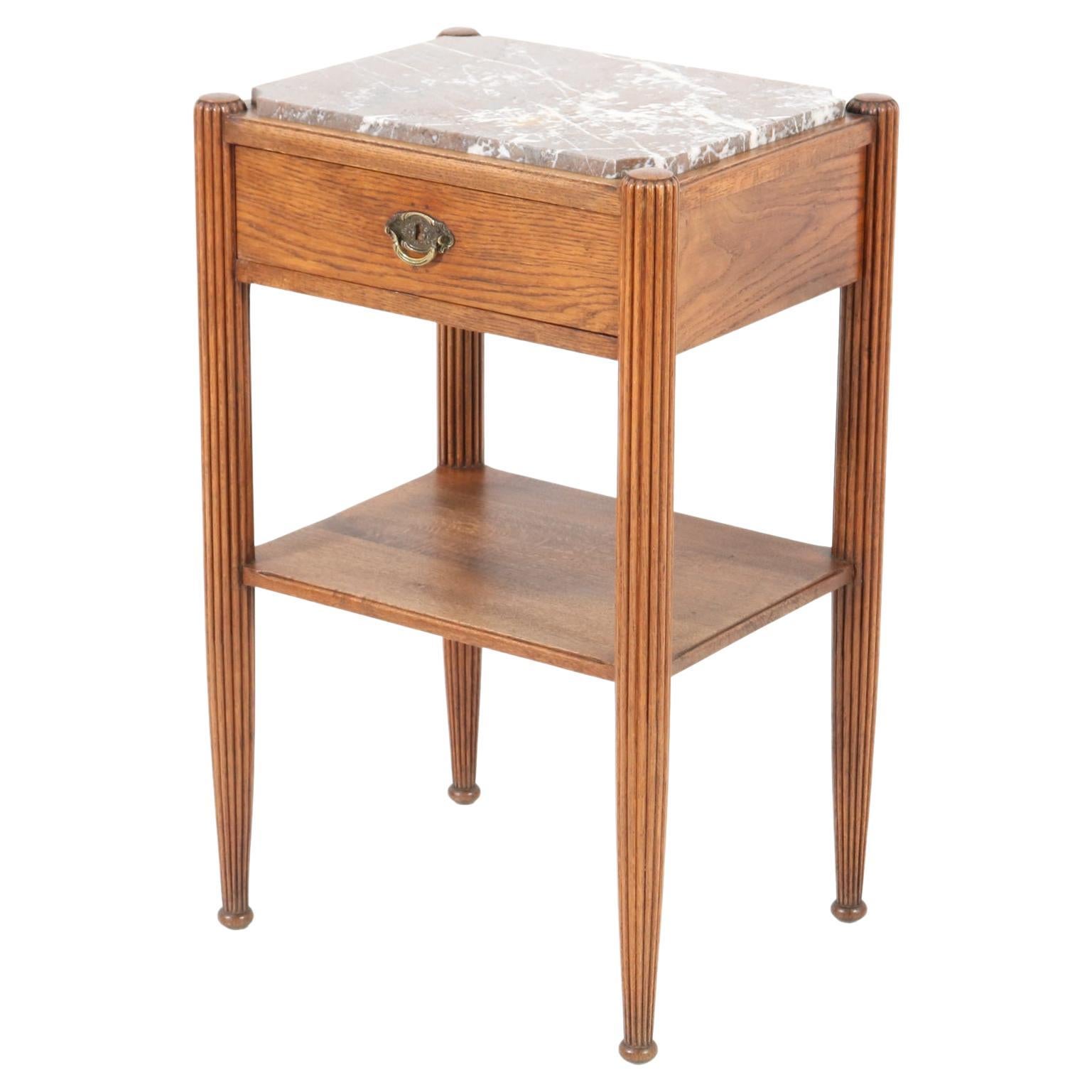 Oak Art Deco Side Table with Marble Top, 1930s