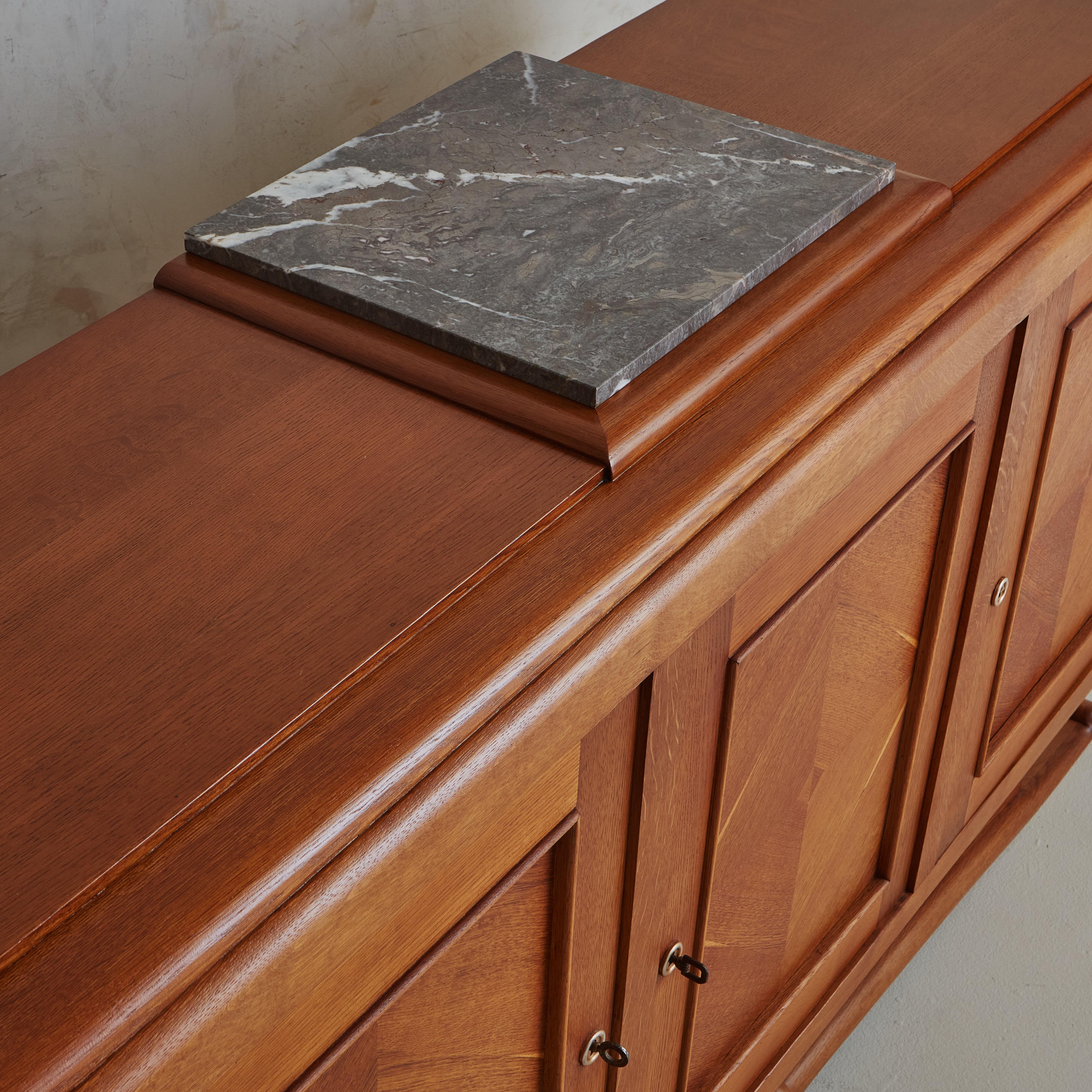  Oak Art-Decò Sideboard with Marble Insert For Sale 7