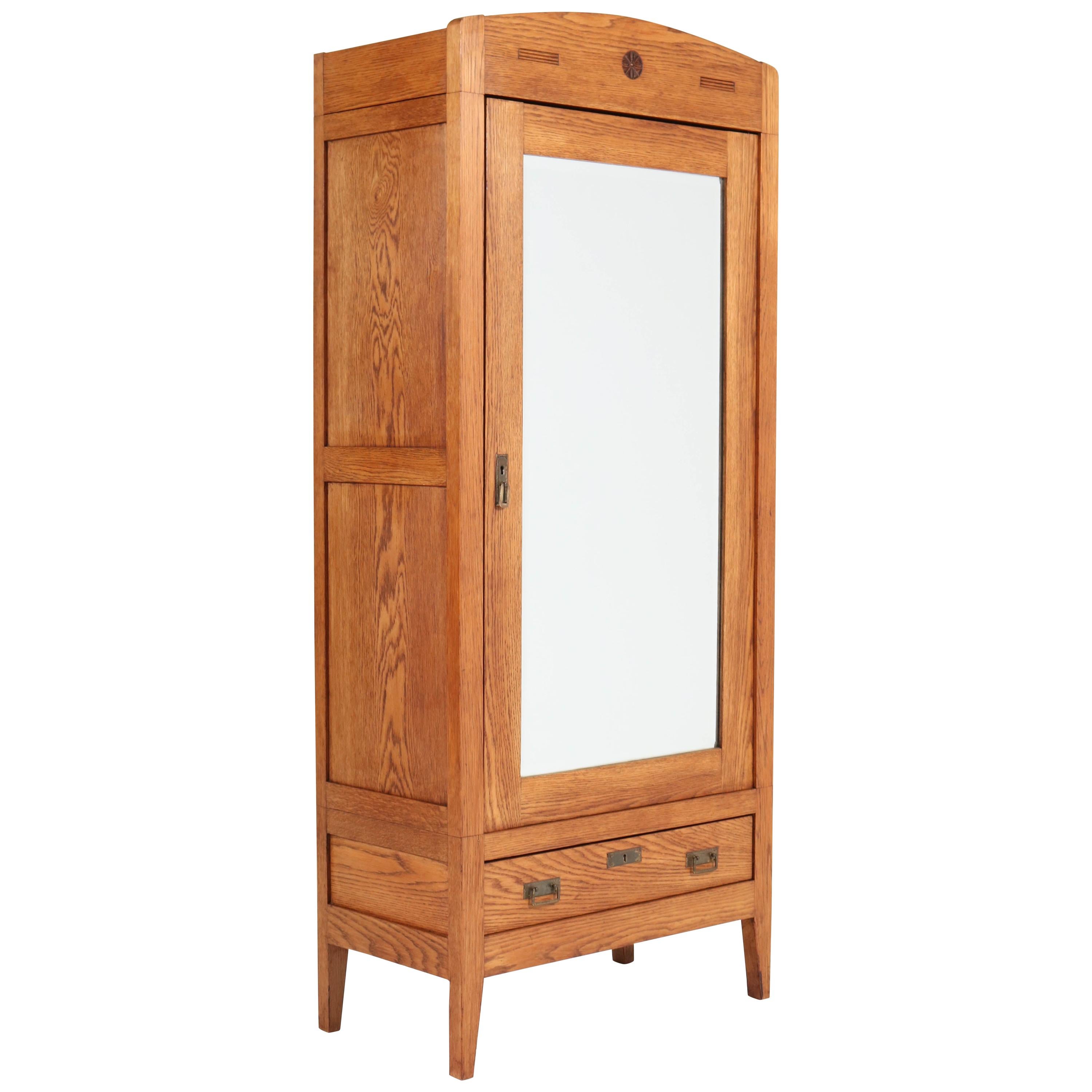 Oak Art Nouveau Arts and Crafts Armoire or Wardrobe, 1900s at 1stDibs