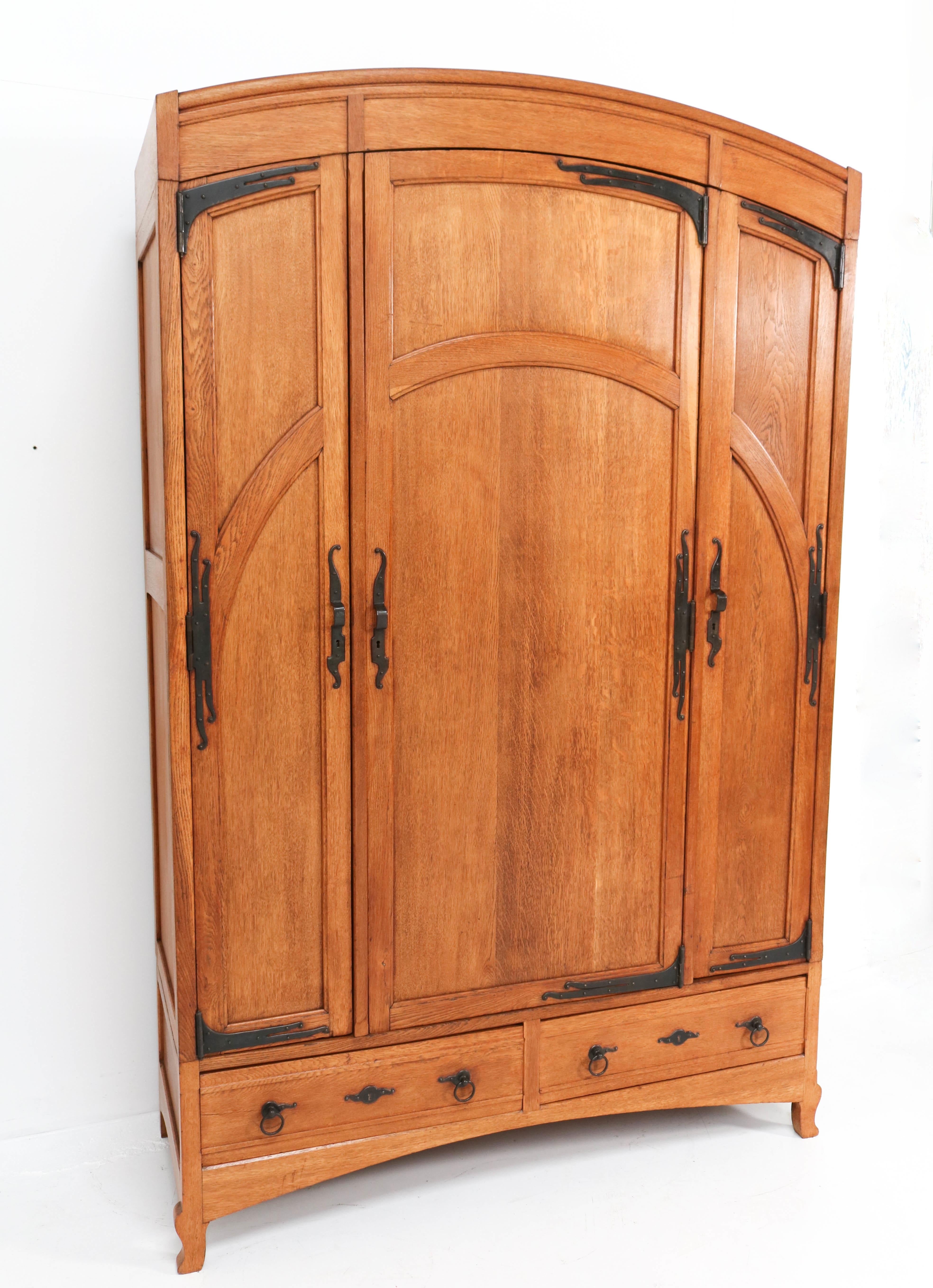 Belgian Oak Art Nouveau Arts & Crafts Armoire or Wardrobe by Gustave Serrurier-Bovy