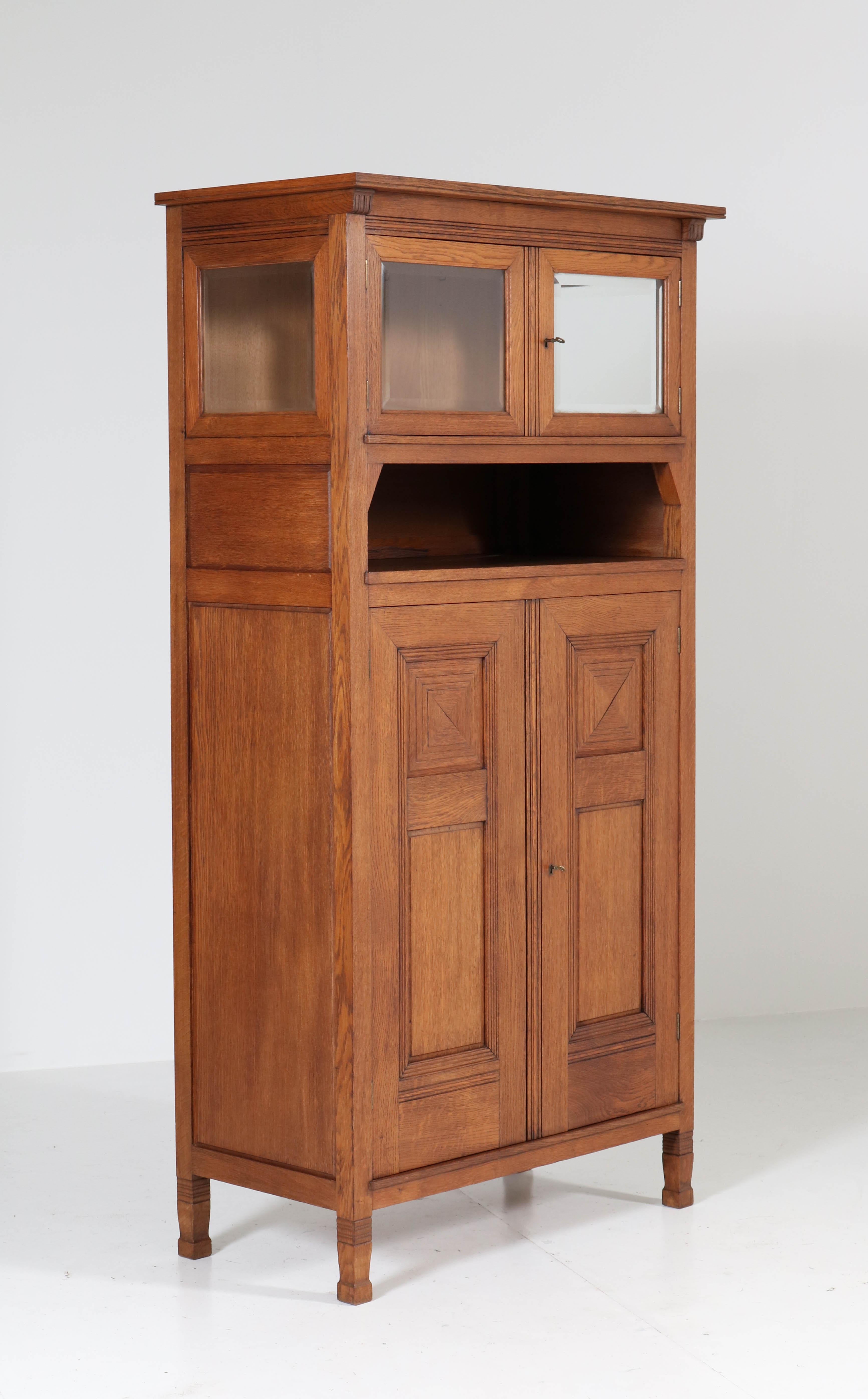 Beveled Oak Art Nouveau Arts & Crafts Bookcase by A.R. Wittop Koning for J.A. Huizinga