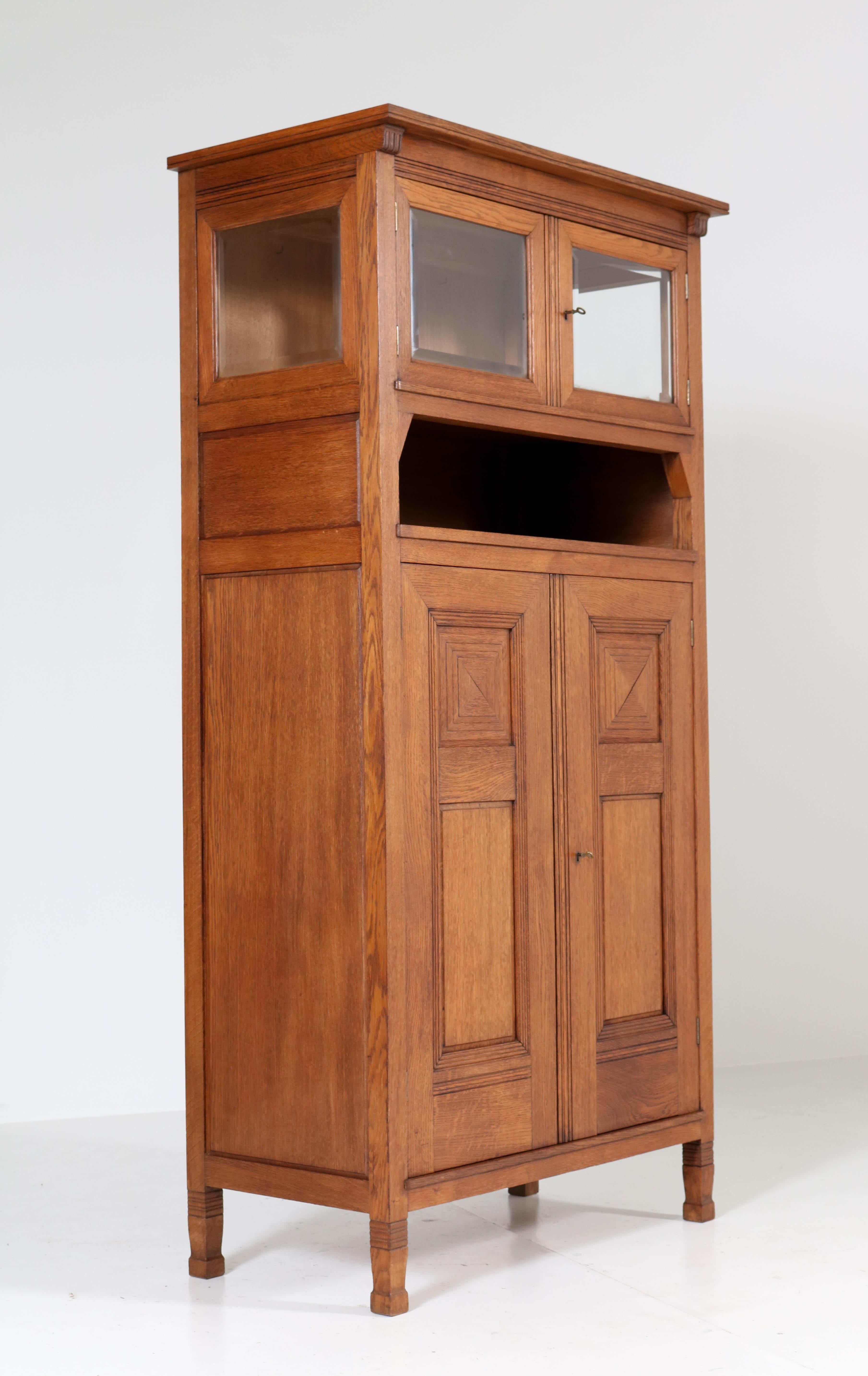 Glass Oak Art Nouveau Arts & Crafts Bookcase by A.R. Wittop Koning for J.A. Huizinga