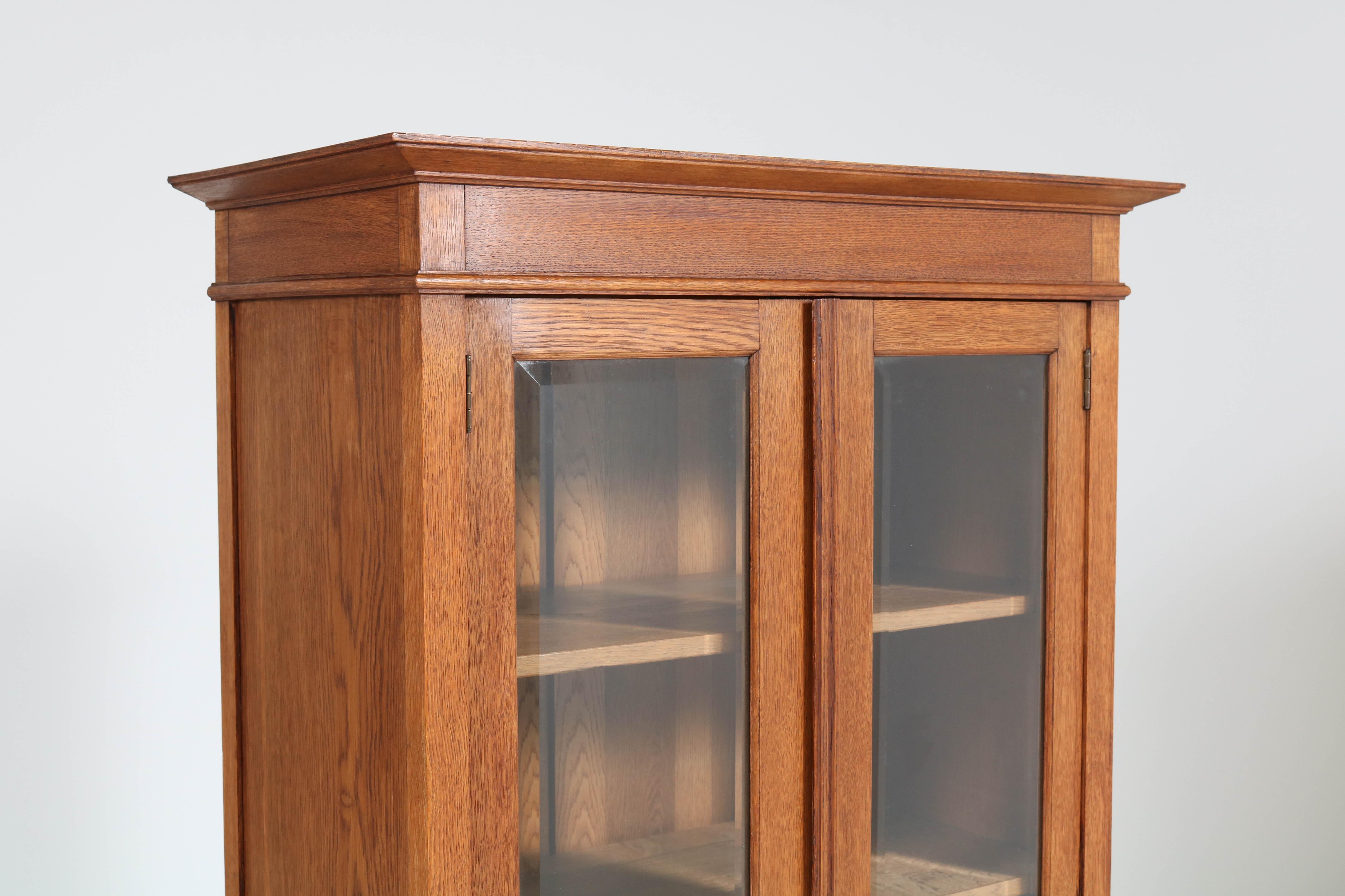 Oak Art Nouveau Arts & Crafts Bookcase with Beveled Glass, 1900s 4