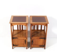 Oak Art Nouveau Arts & Crafts Nightstands by Gustave Serrurier-Bovy, 1900s