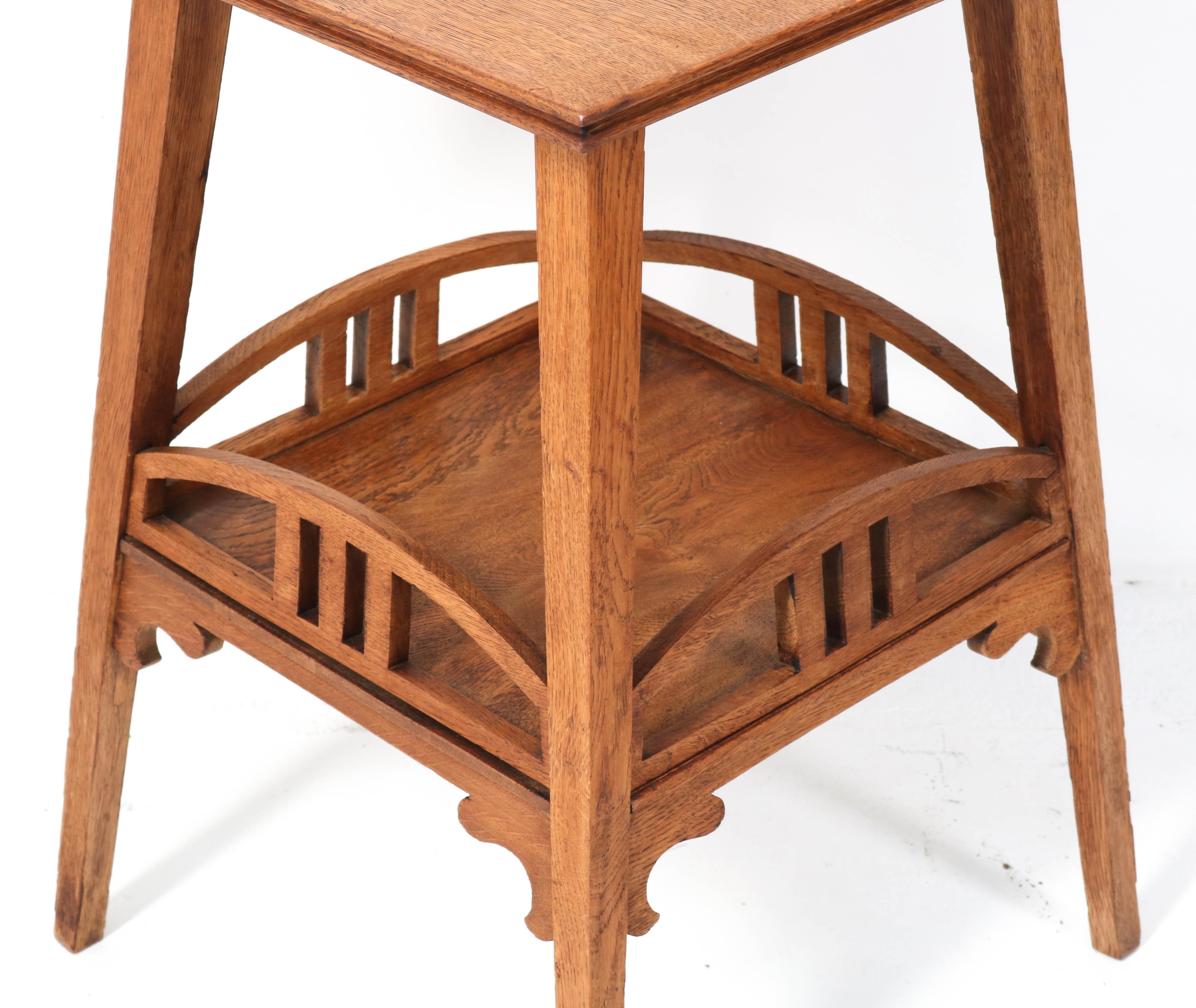 Oak Art Nouveau Arts & Crafts Pedestal Table or Side Table, 1900s 1
