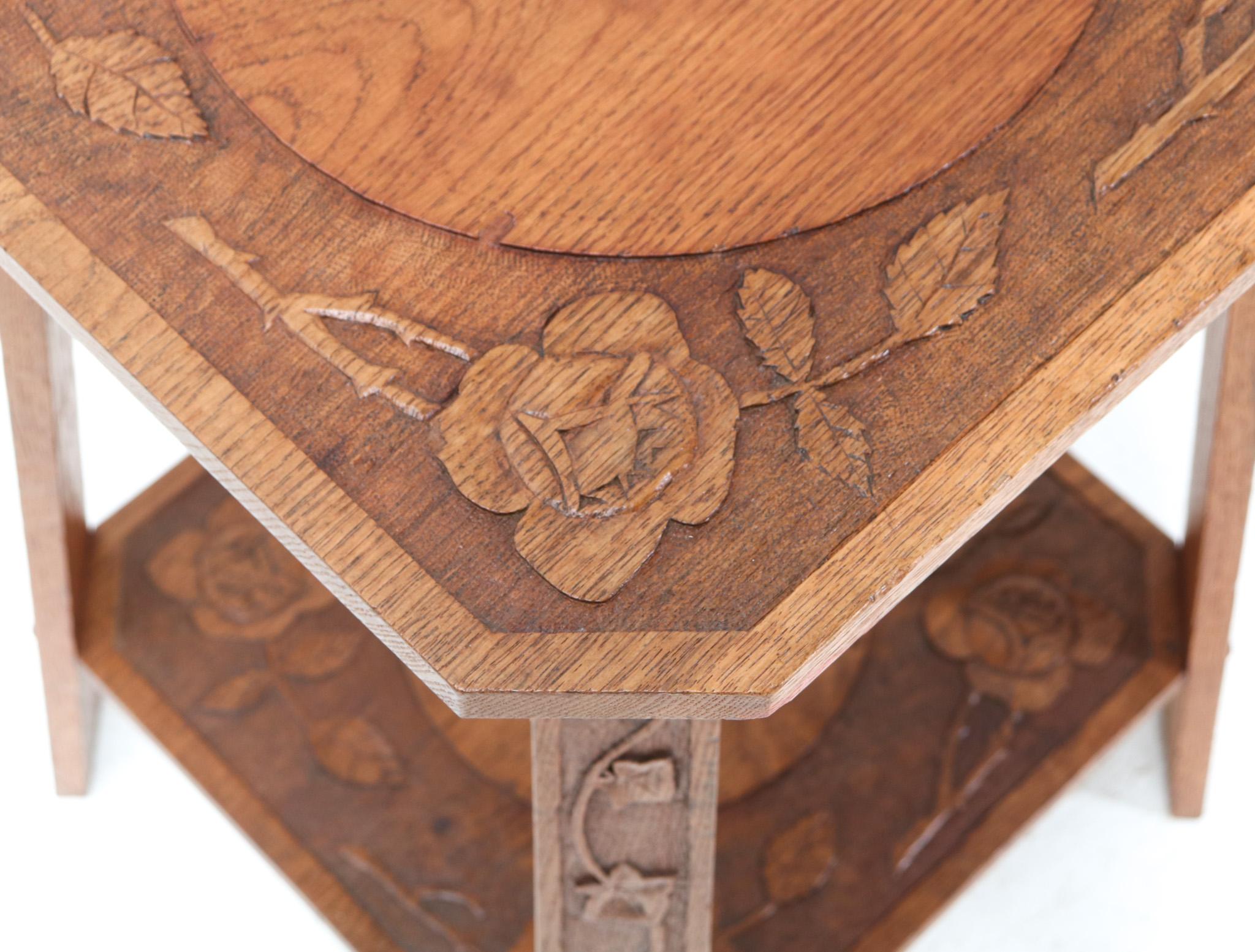 Oak Art Nouveau Arts & Crafts Side Table, 1900s For Sale 1