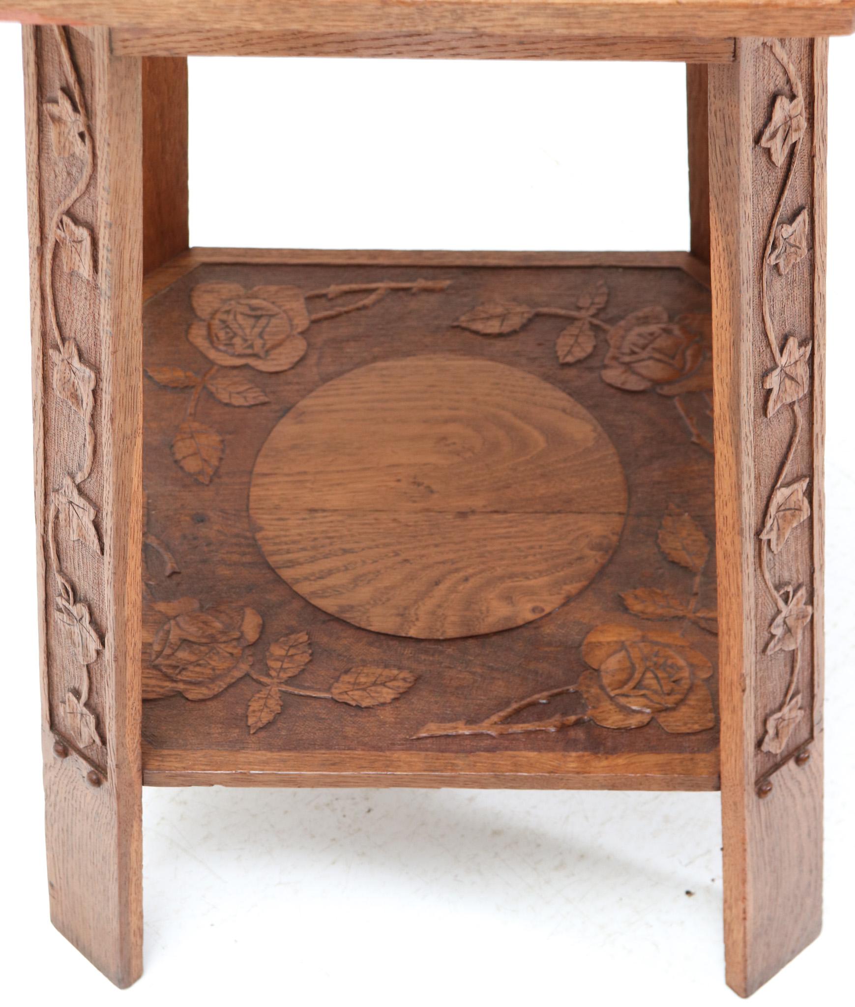 Oak Art Nouveau Arts & Crafts Side Table, 1900s For Sale 2