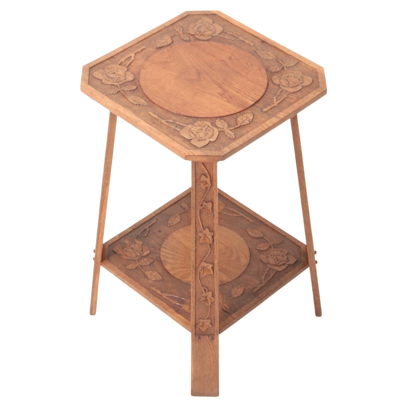 Oak Art Nouveau Arts & Crafts Side Table, 1900s For Sale