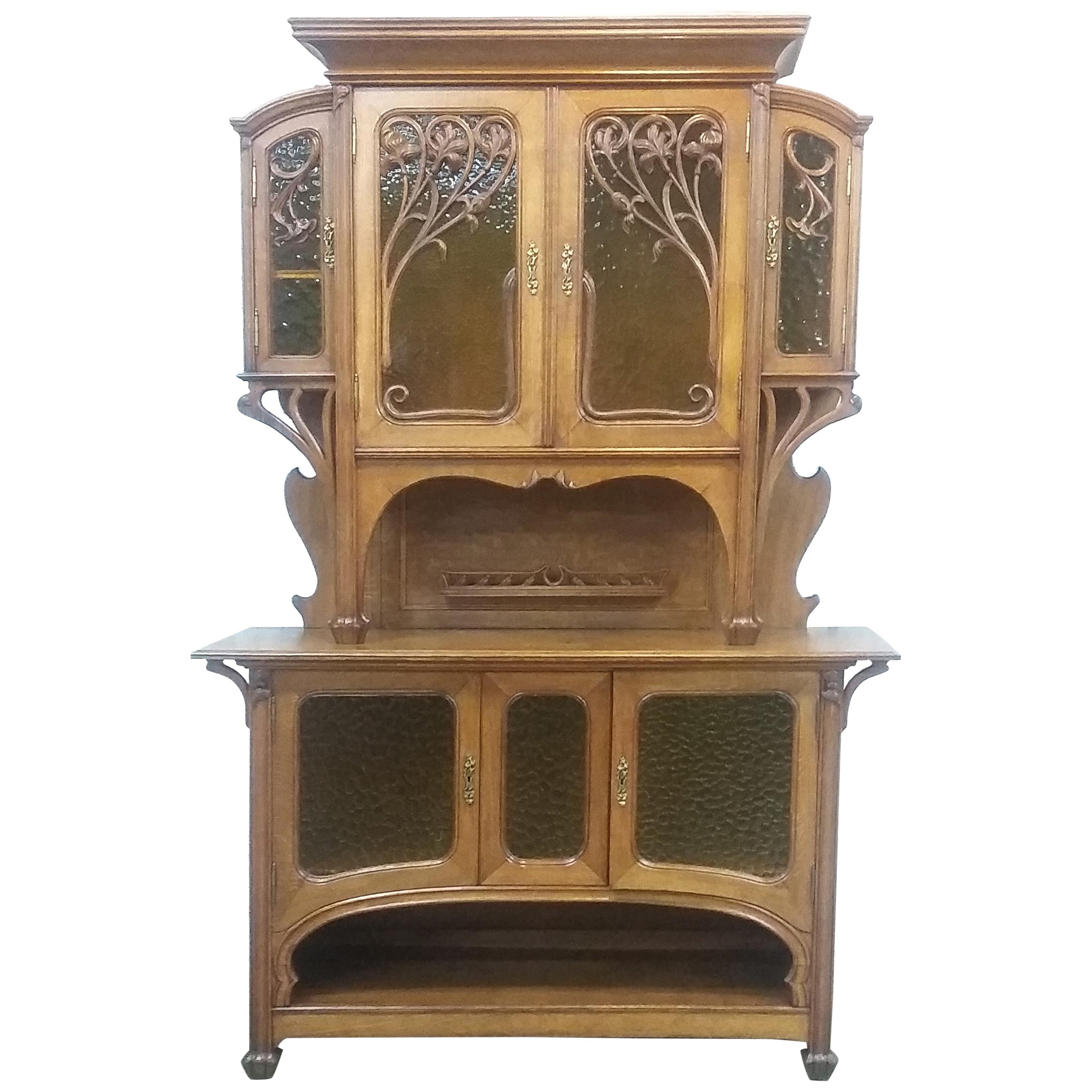 French Oak Art Nouveau 'Breakfront' Cabinet 19th century