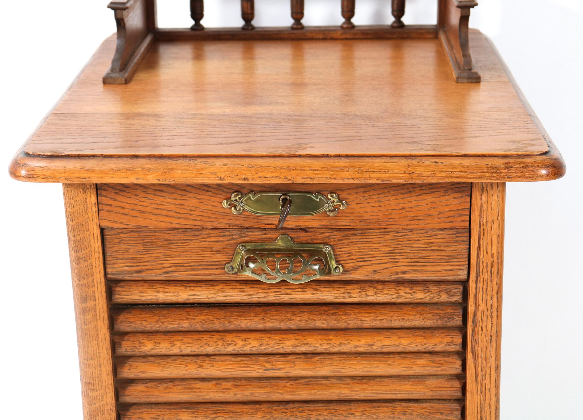 Oak Art Nouveau File Cabinet with Roll Top Door, 1900s For Sale 7