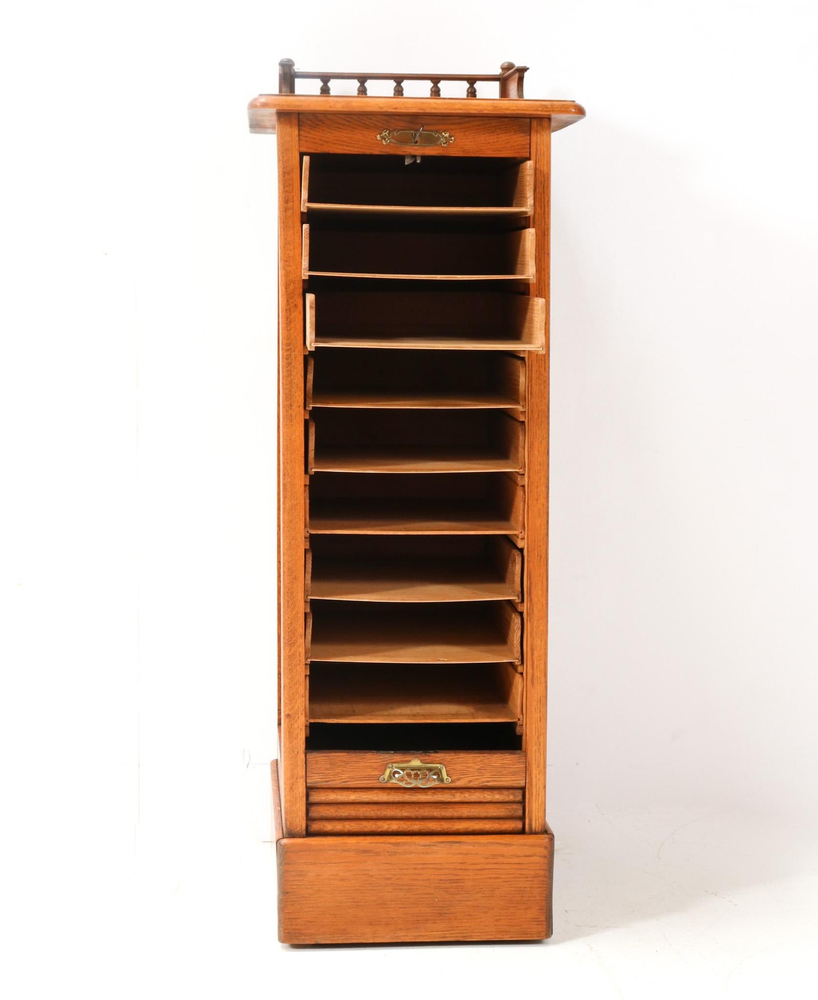 Oak Art Nouveau File Cabinet with Roll Top Door, 1900s For Sale 2