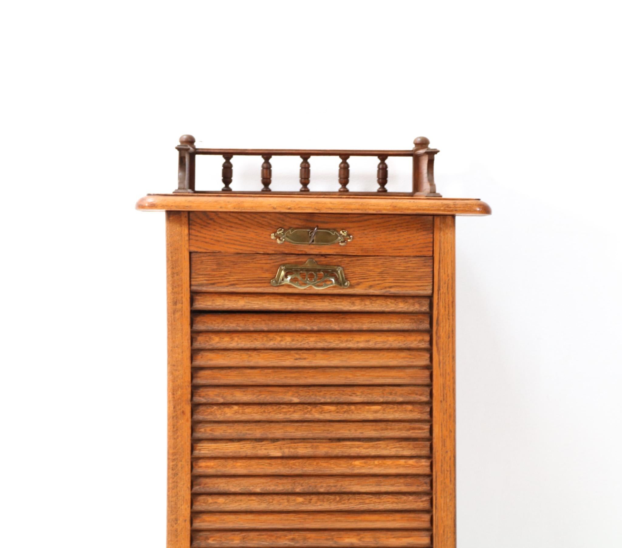 Oak Art Nouveau File Cabinet with Roll Top Door, 1900s For Sale 5