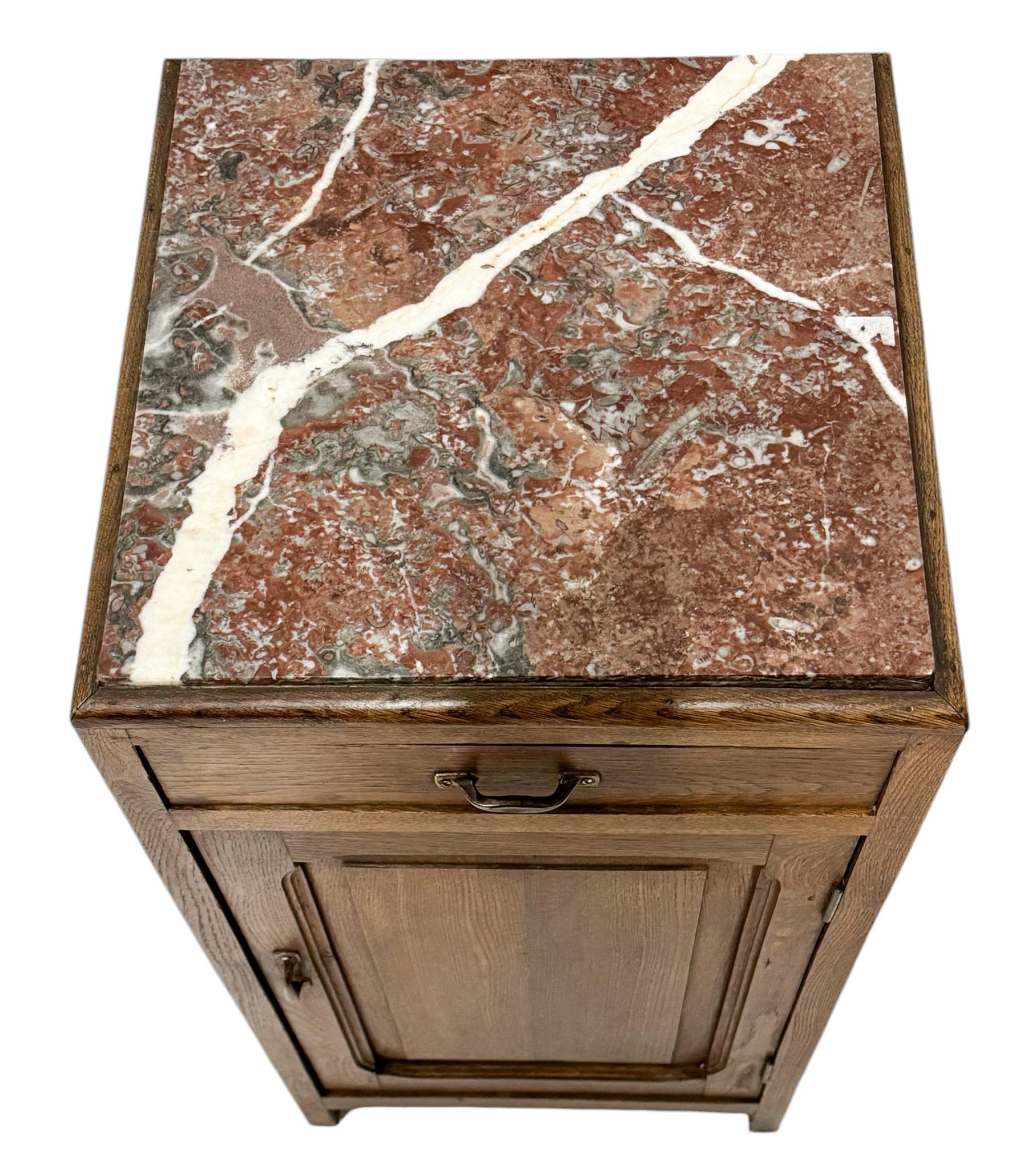 Brass Oak Art Nouveau Nightstand or Bedside Table, 1900s