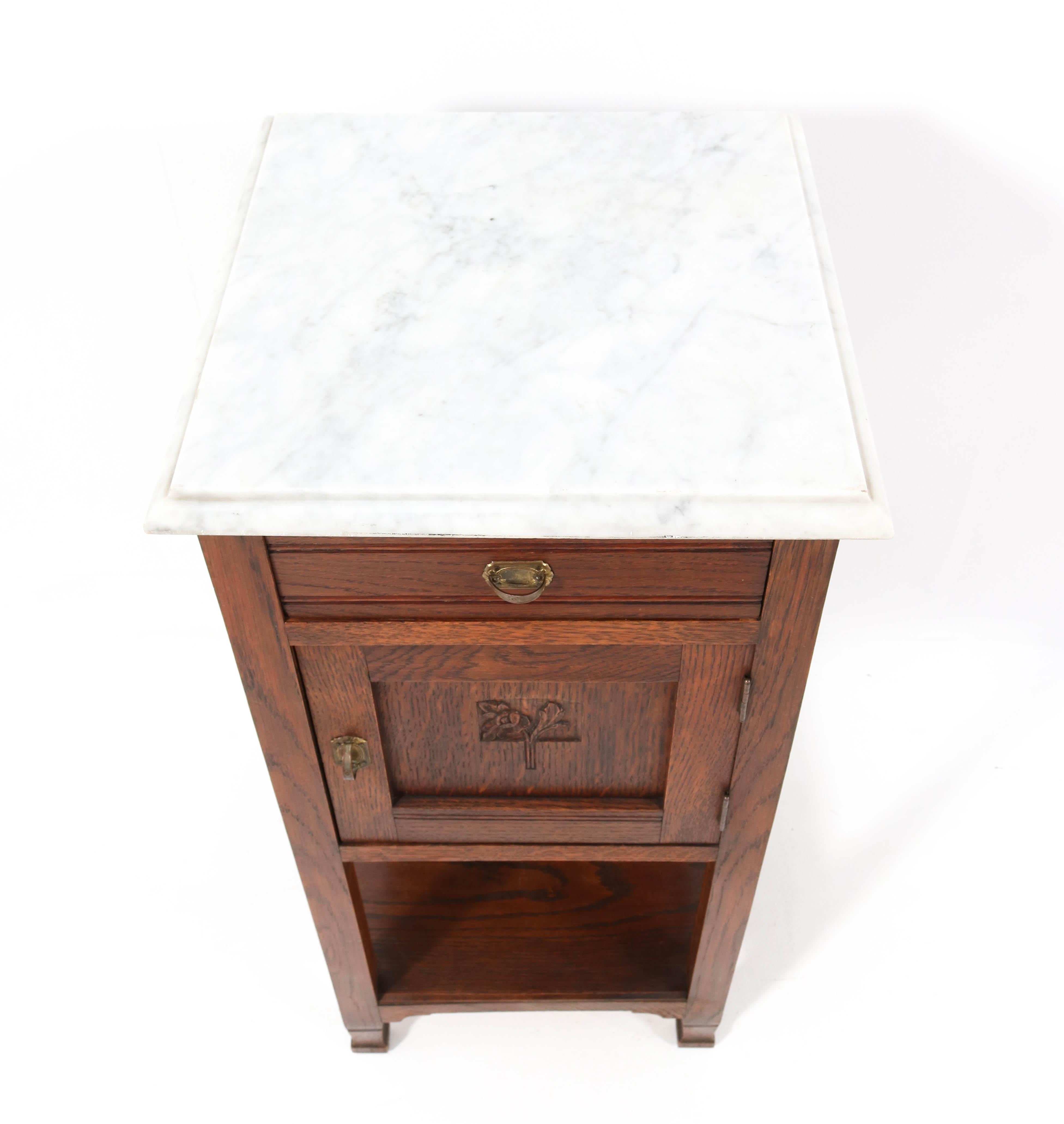 Early 20th Century Oak Art Nouveau Nightstand with Marble Top, 1900s