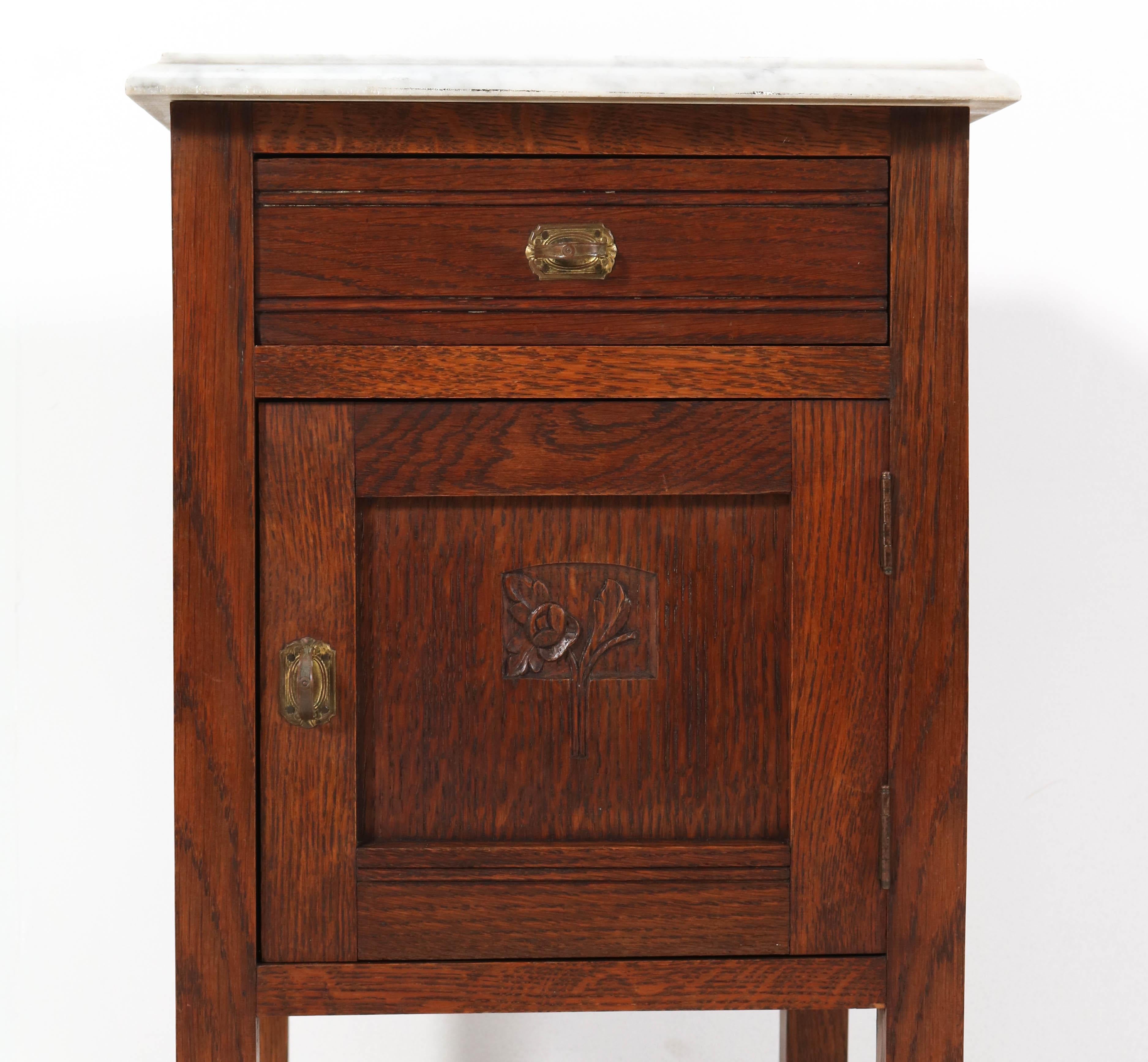 Oak Art Nouveau Nightstand with Marble Top, 1900s 1