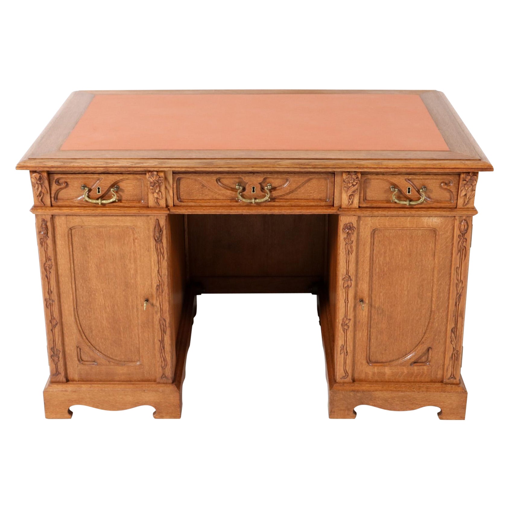 Oak Art Nouveau Pedestal Desk by J.J. Terburg & Zoon Arnhem, 1900s