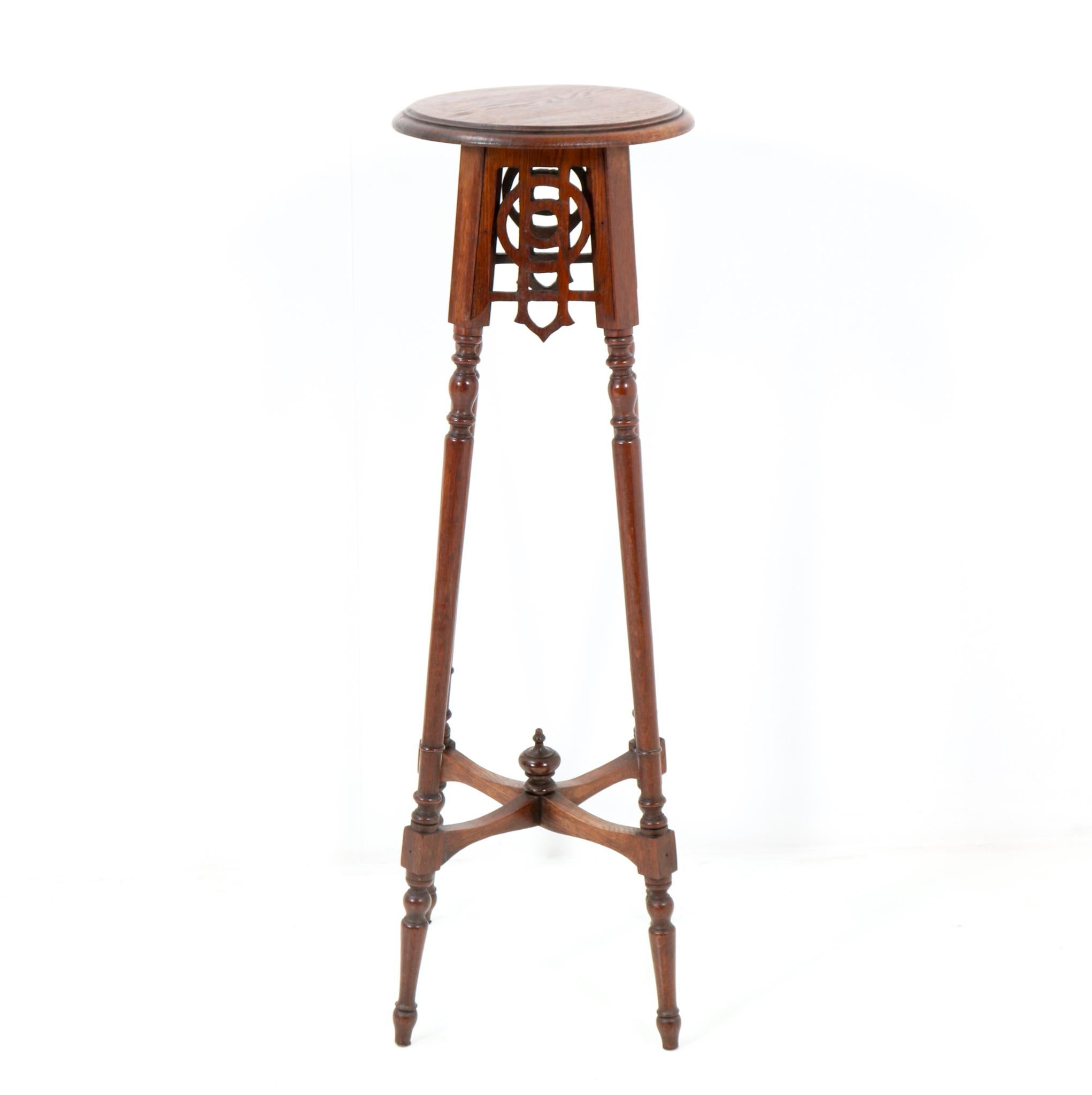 Dutch Oak Art Nouveau Pedestal Table or Plant Stand, 1900s For Sale