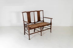 Oak Arts & Craft Bench with Rush Seat in the manner of William Morris & Co