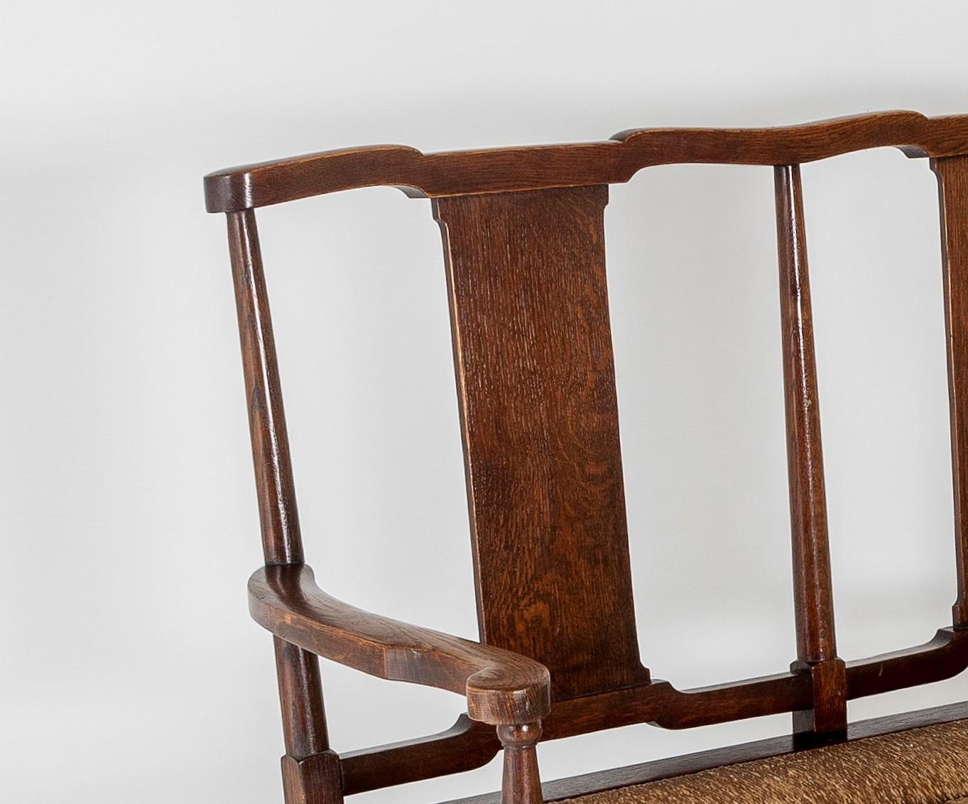 19th Century Oak Arts & Craft Bench with Rush Seat in the manner of William Morris & Co