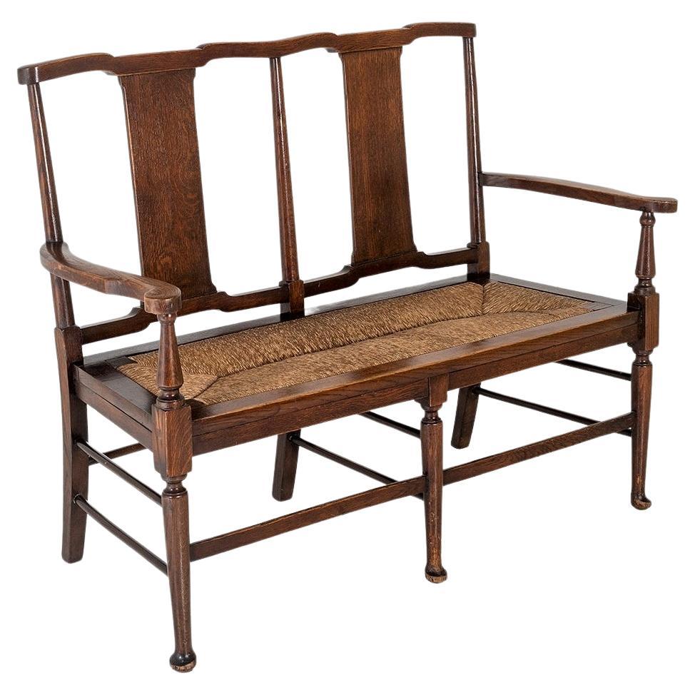 Oak Arts & Craft Bench with Rush Seat in the manner of William Morris & Co