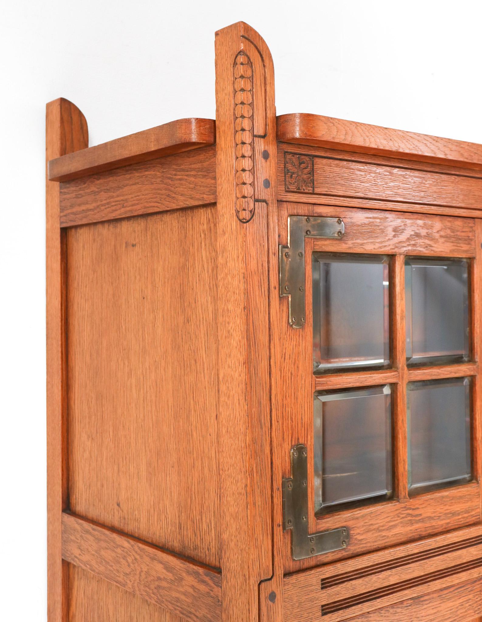 Brass Oak Arts & Crafts Armoire by Willem Penaat for Fa. Haag & Zn  Amsterdam, 1897 For Sale