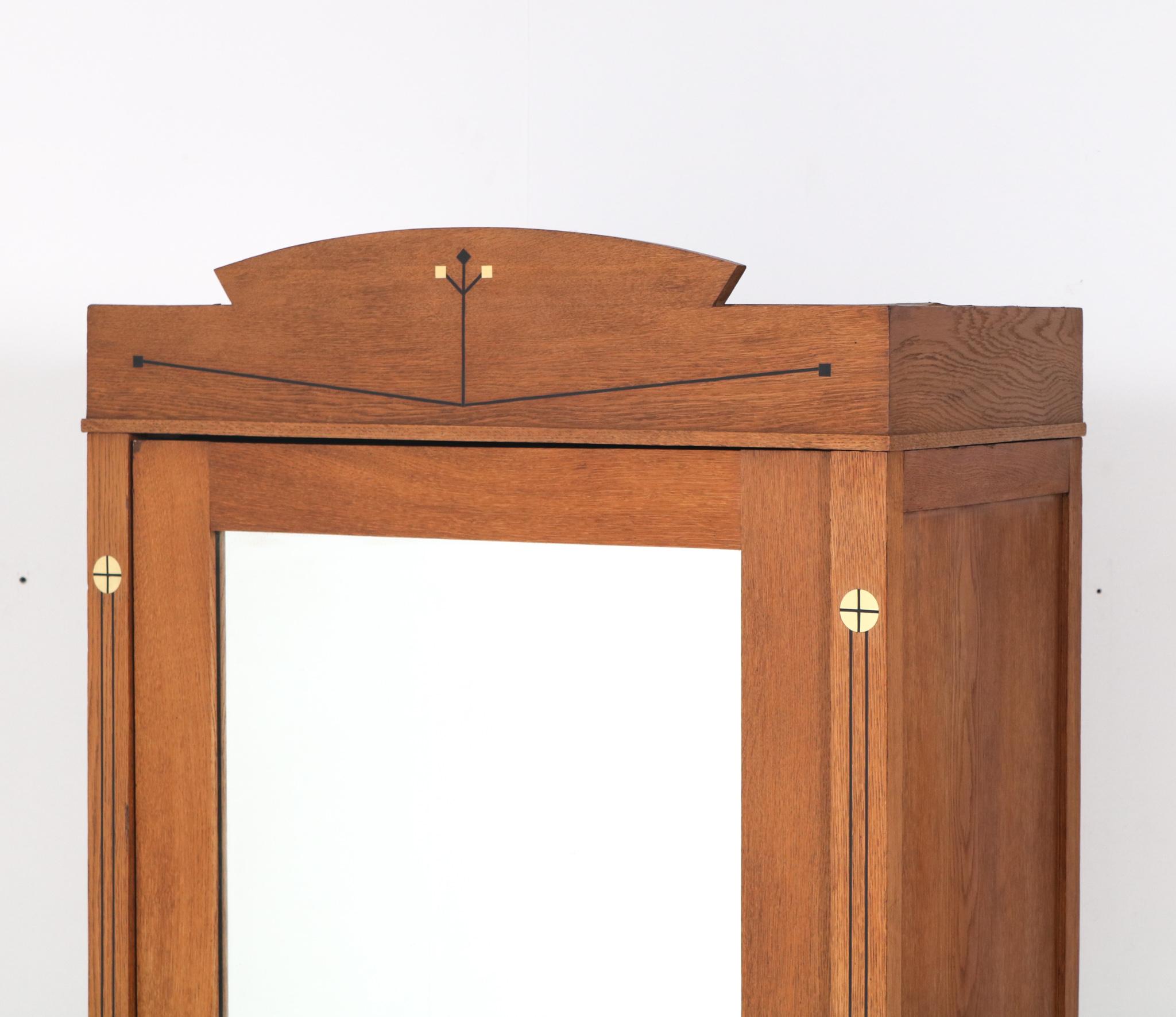 Oak Arts & Crafts Armoire or Wardrobe with Inlay, 1900s 3