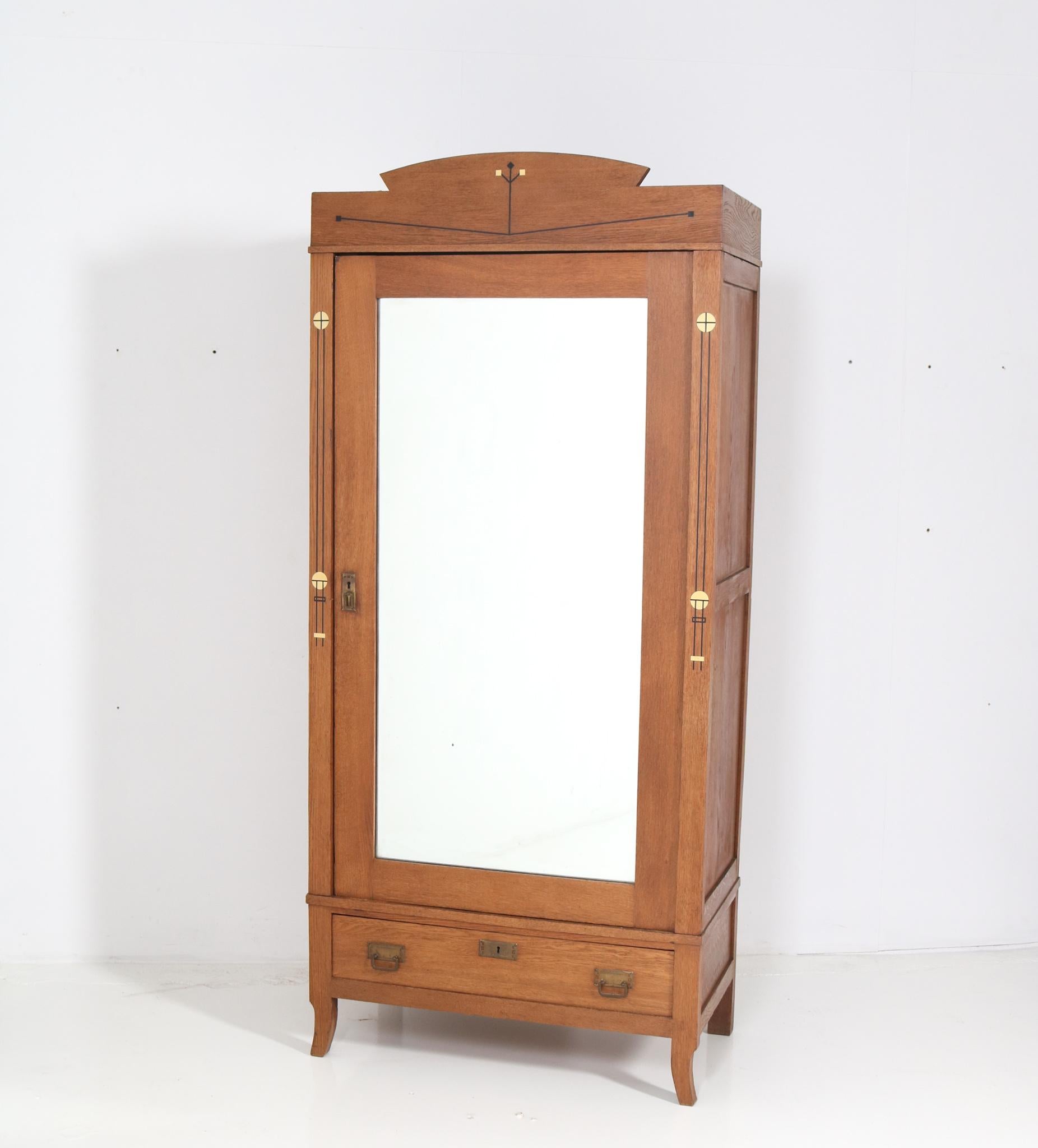 Arts and Crafts Oak Arts & Crafts Armoire or Wardrobe with Inlay, 1900s