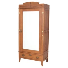 Oak Arts & Crafts Armoire or Wardrobe with Inlay, 1900s