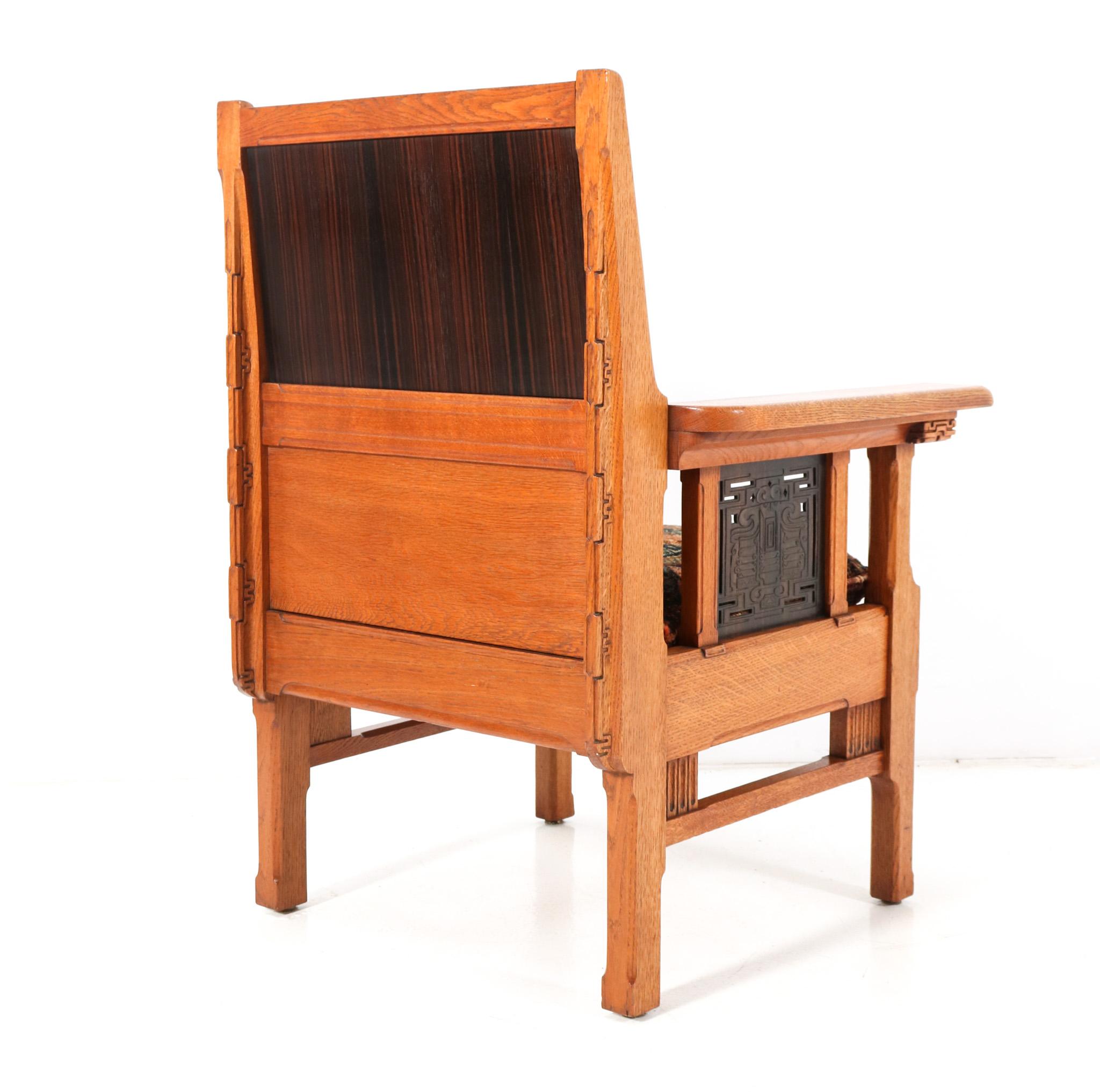 Dutch Oak Arts & Crafts Art Nouveau Armchair Attributed to Carel Adolph Lion Cachet For Sale