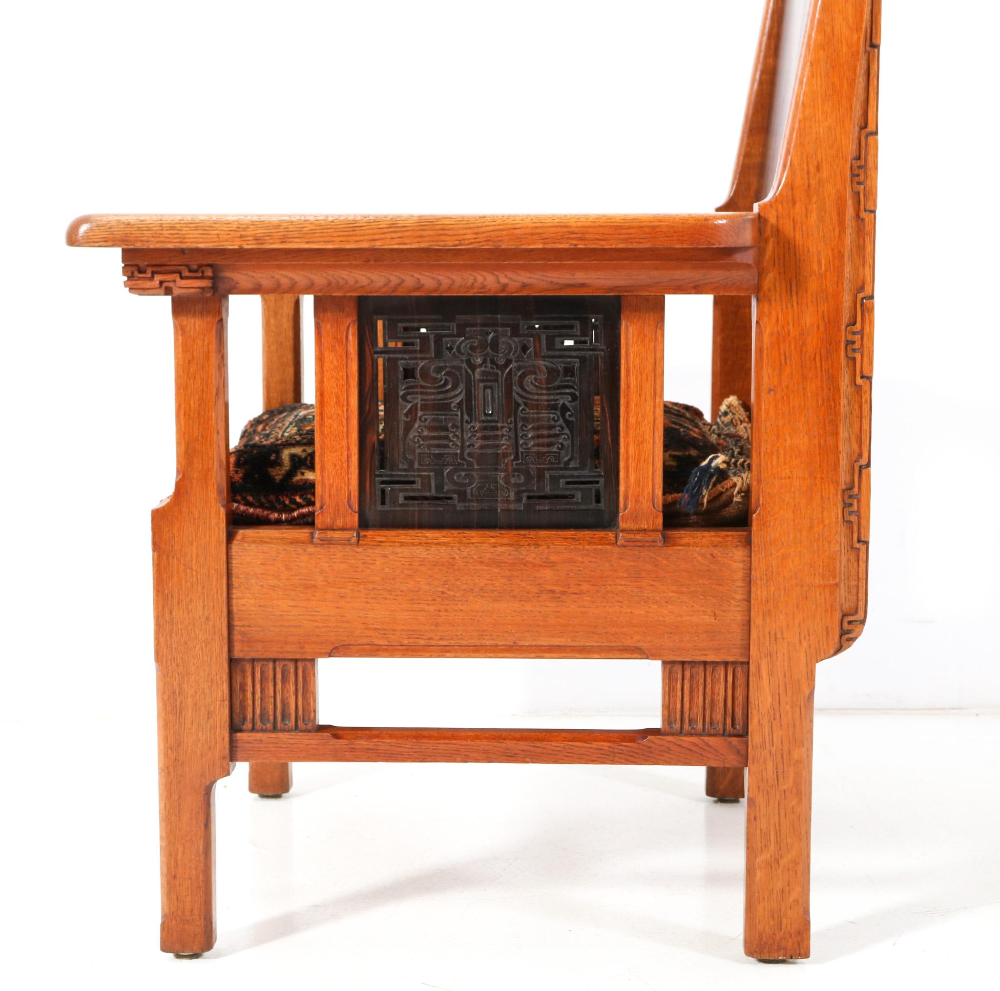Early 20th Century Oak Arts & Crafts Art Nouveau Armchair Attributed to Carel Adolph Lion Cachet For Sale