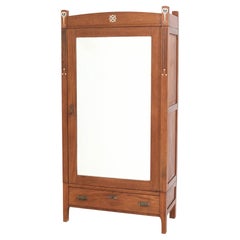 Antique Oak Arts & Crafts Art Nouveau Armoire or Wardrobe, 1900s