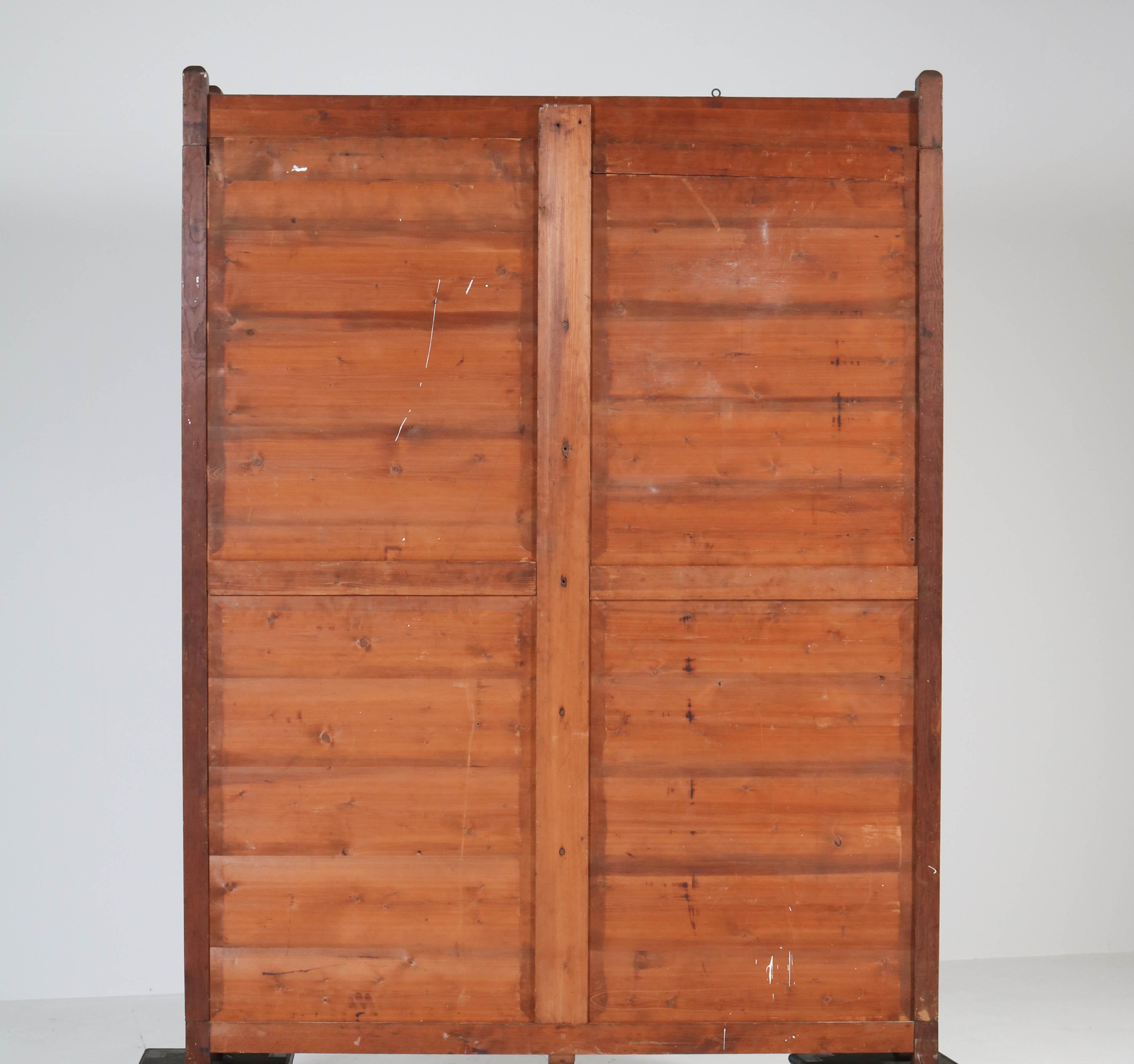 Oak Arts & Crafts Art Nouveau Bookcase with Original Sliding Doors, 1900s 4