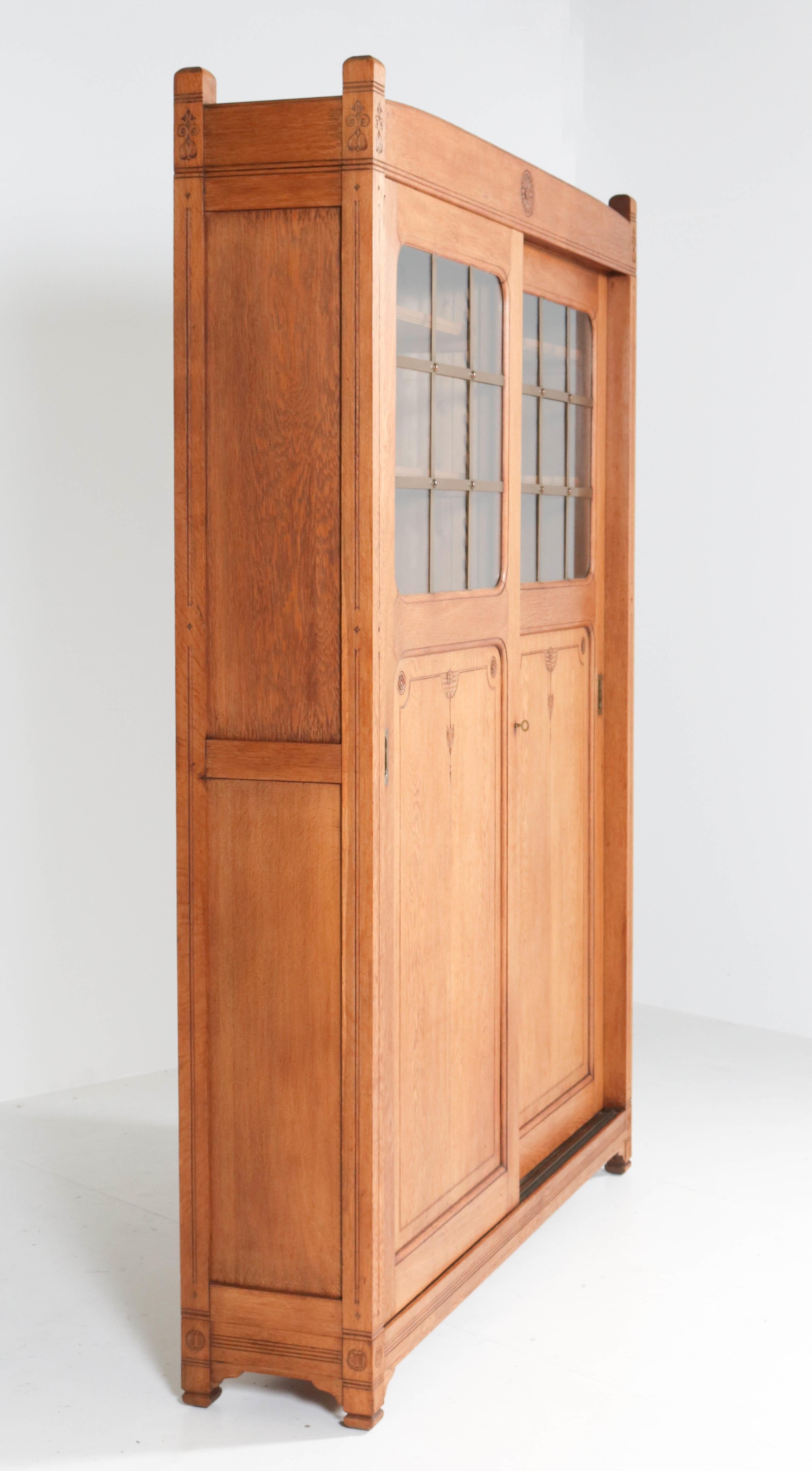 Oak Arts & Crafts Art Nouveau Bookcase with Original Sliding Doors, 1900s 1
