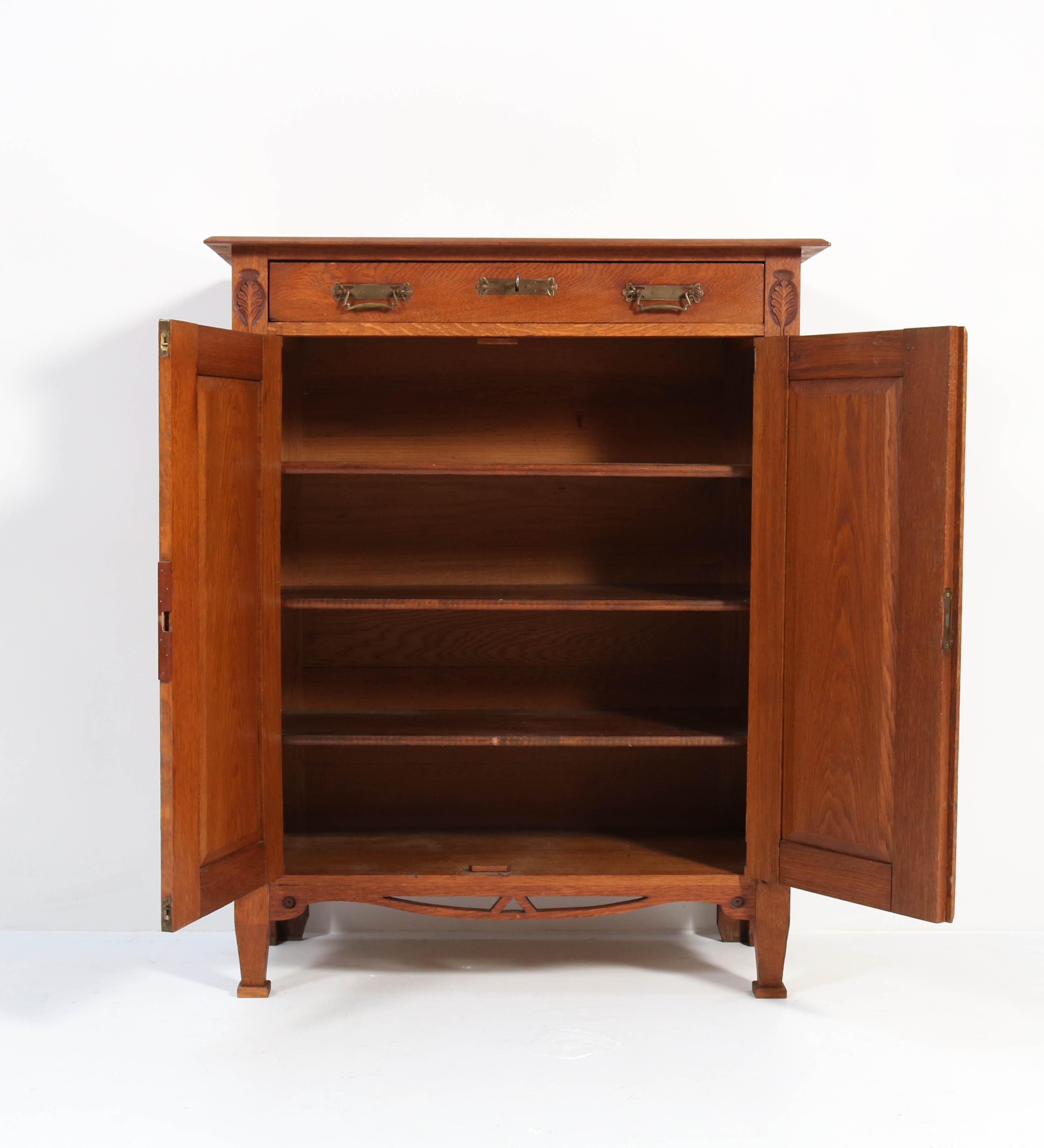 Brass Oak Arts & Crafts Art Nouveau Cabinet, 1900s