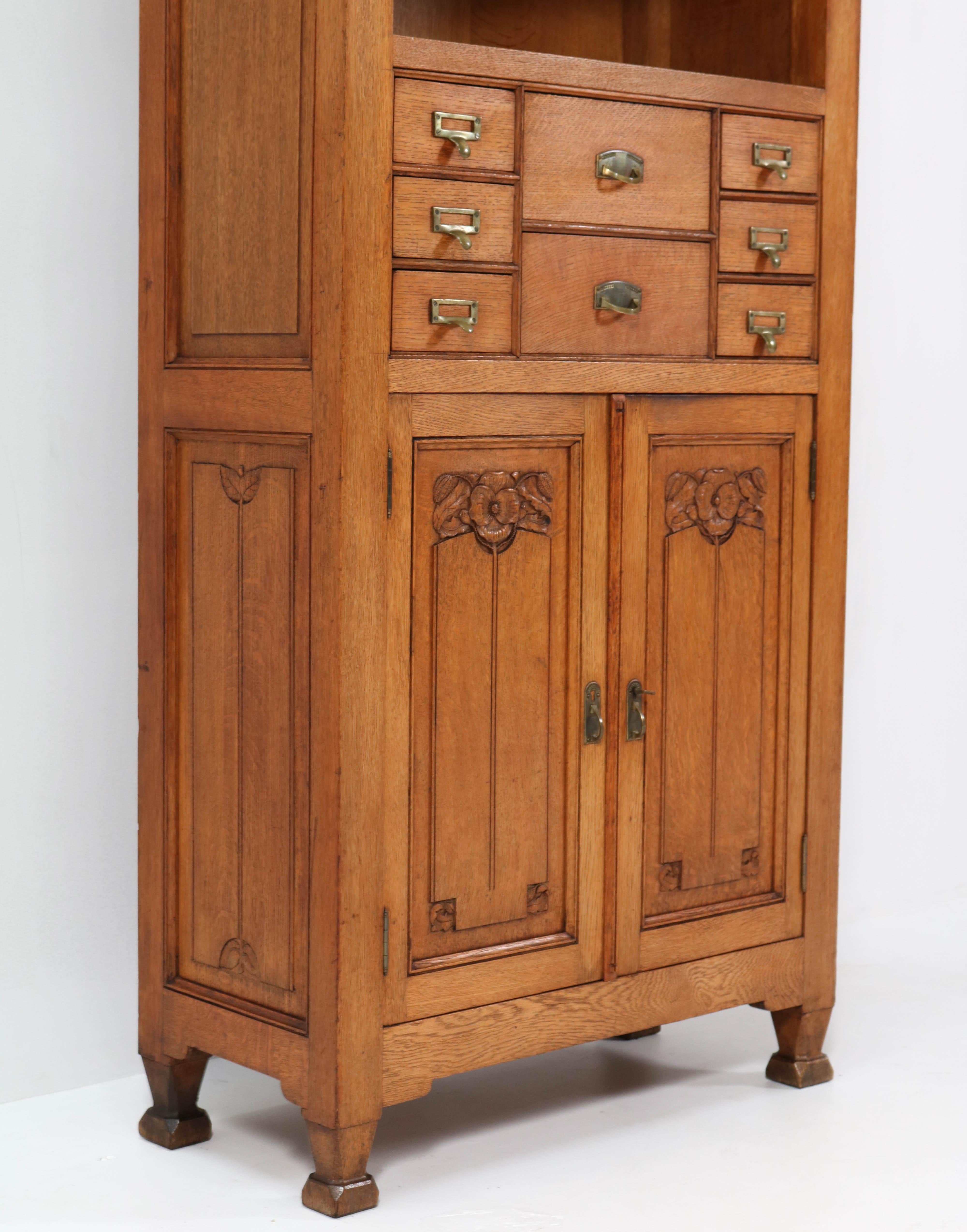 Brass Oak Arts & Crafts Art Nouveau Cabinet by Kobus de Graaff, 1900s