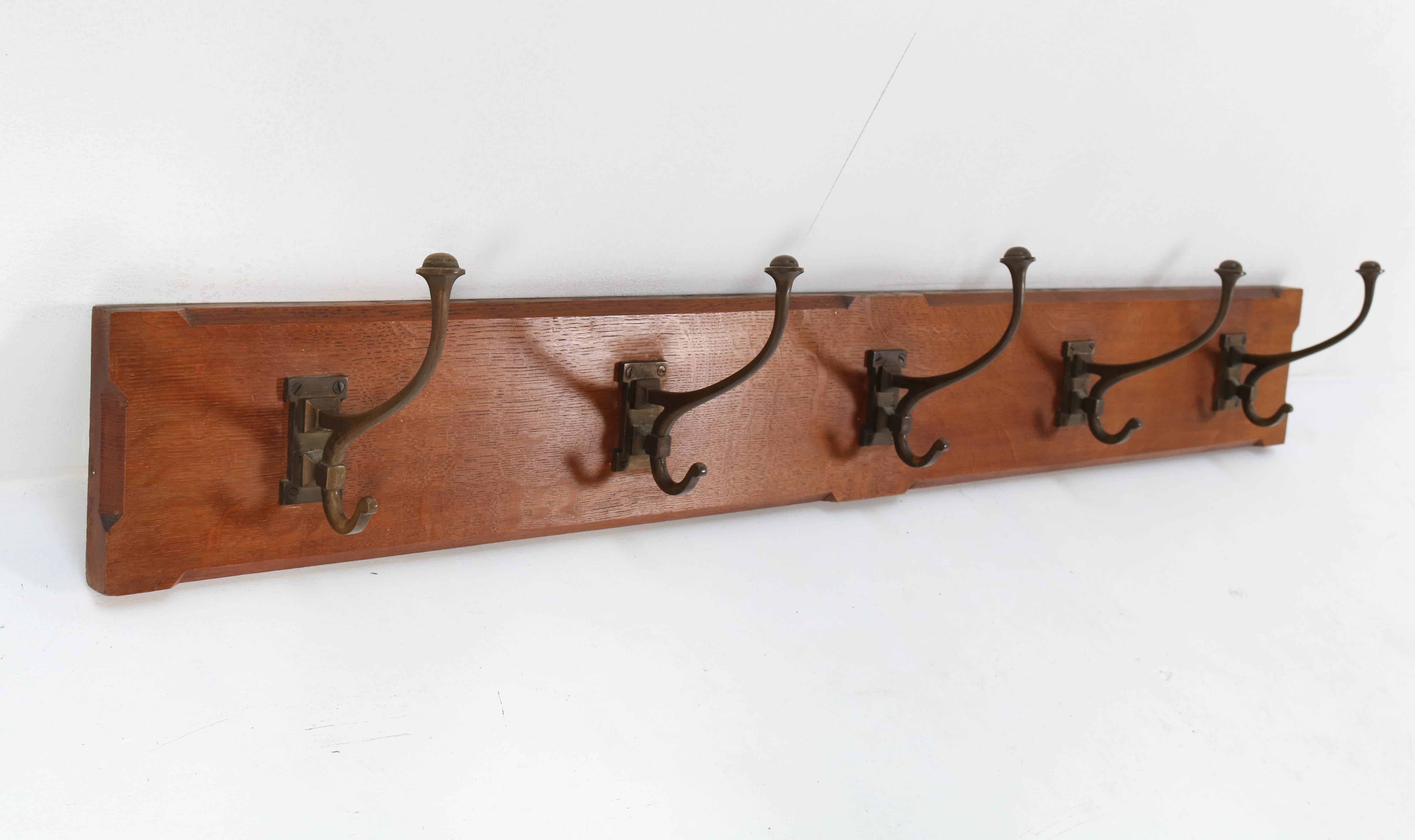 Arts and Crafts Oak Arts & Crafts Art Nouveau Coat Rack Attributed to A.J. Kropholler, 1900s For Sale