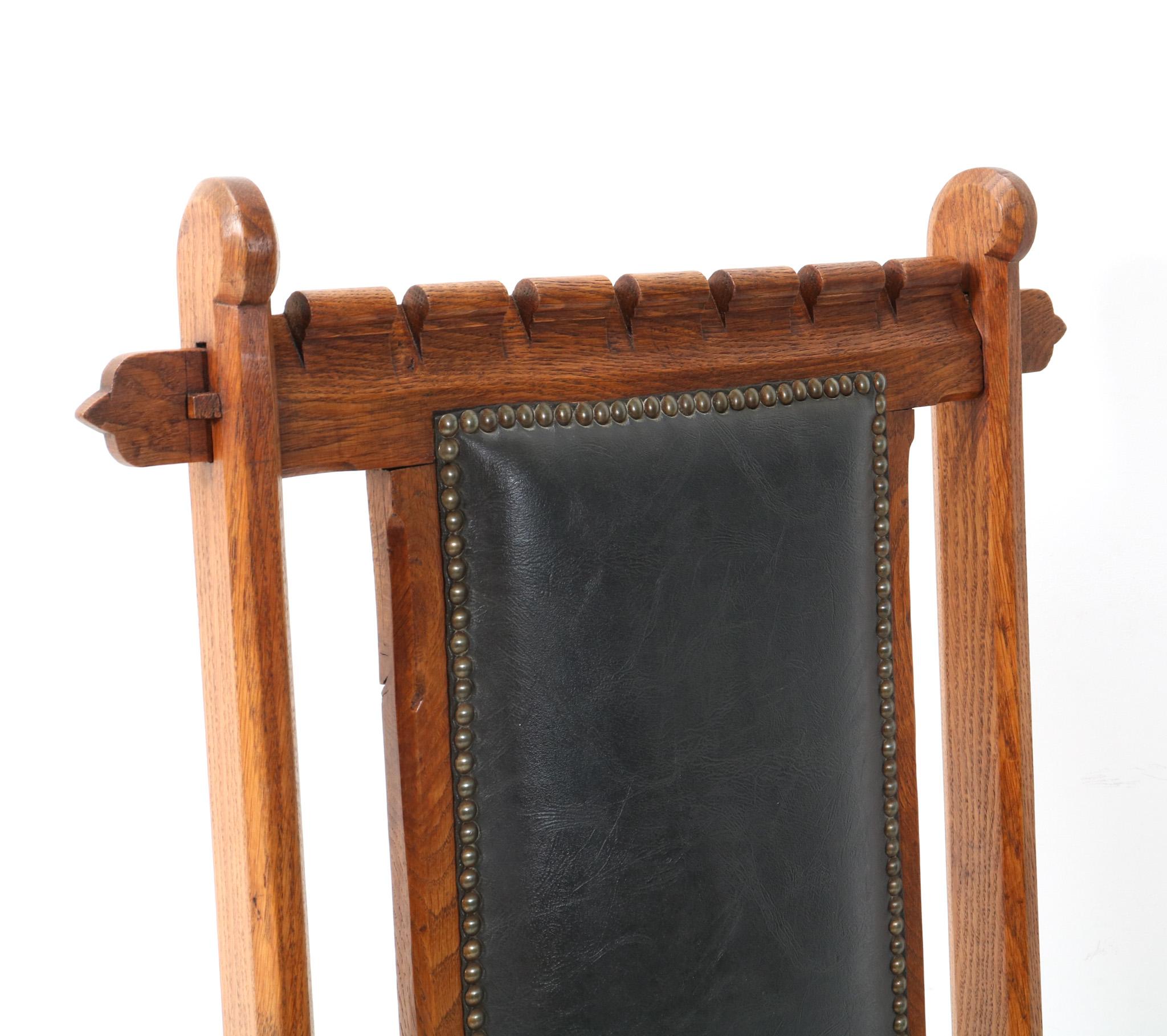 Oak Arts & Crafts Art Nouveau High Back Armchair by H.P. Berlage, 1900s For Sale 3