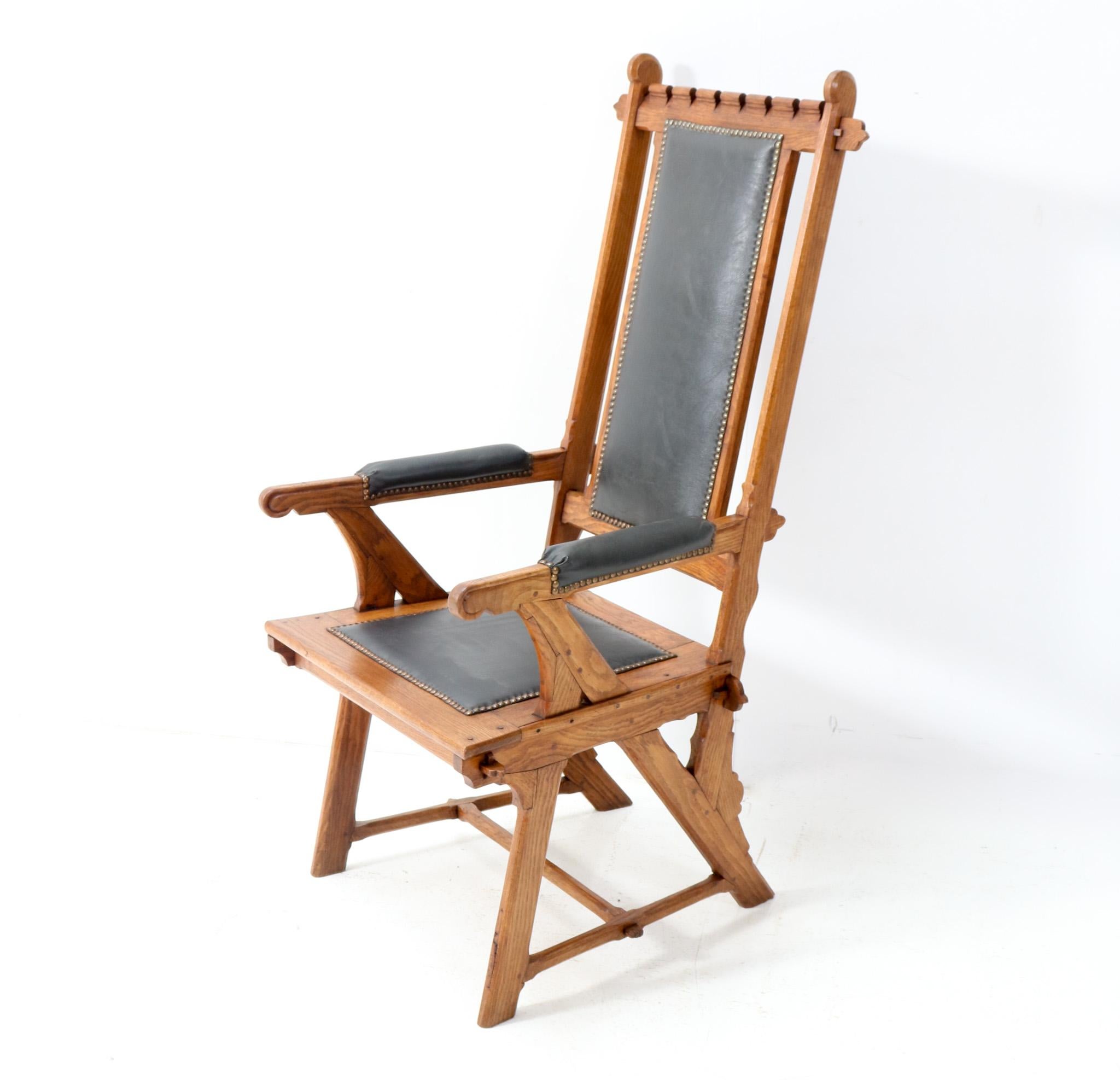 Dutch Oak Arts & Crafts Art Nouveau High Back Armchair by H.P. Berlage, 1900s For Sale