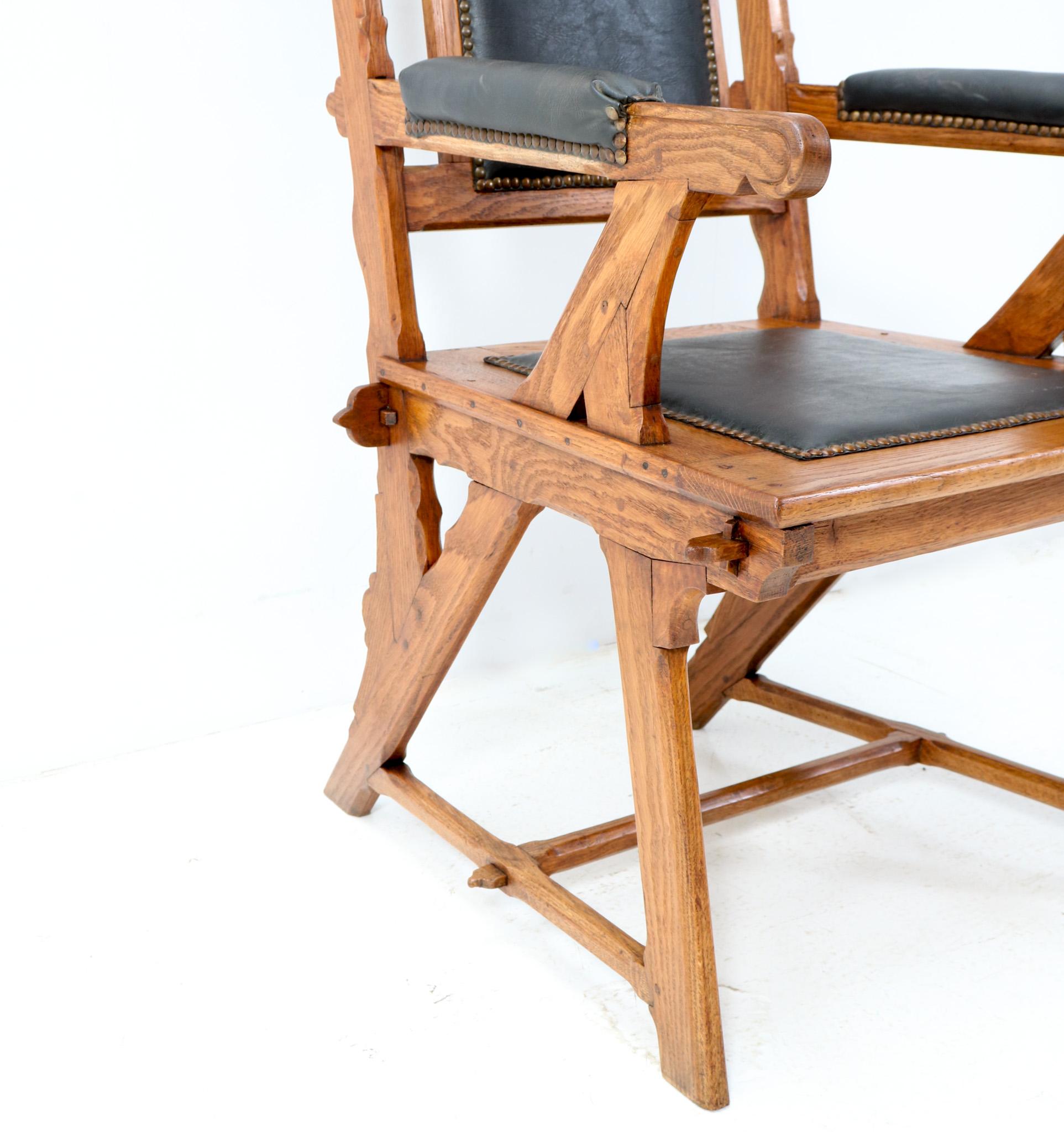 Faux Leather Oak Arts & Crafts Art Nouveau High Back Armchair by H.P. Berlage, 1900s For Sale