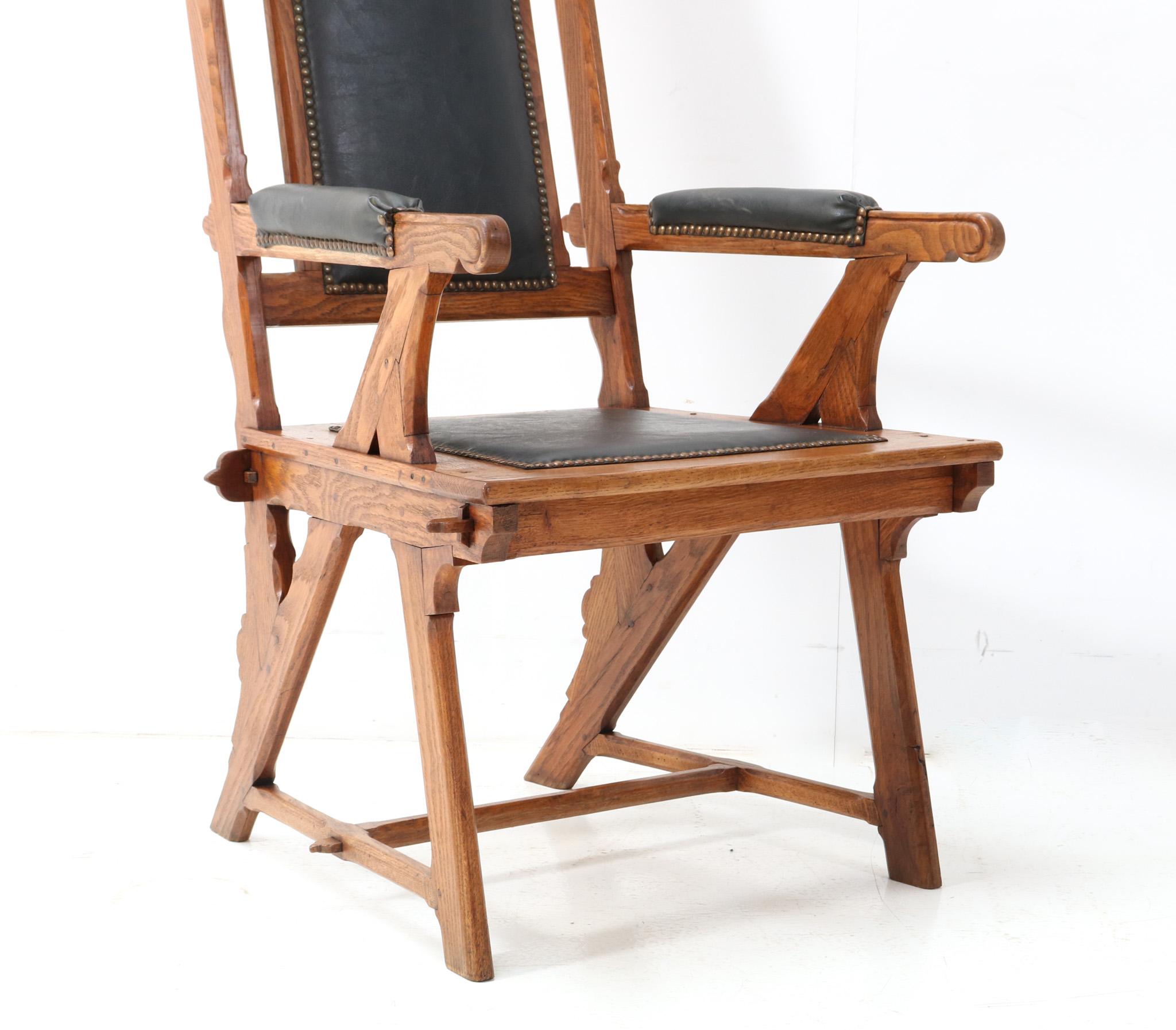 Oak Arts & Crafts Art Nouveau High Back Armchair by H.P. Berlage, 1900s For Sale 2