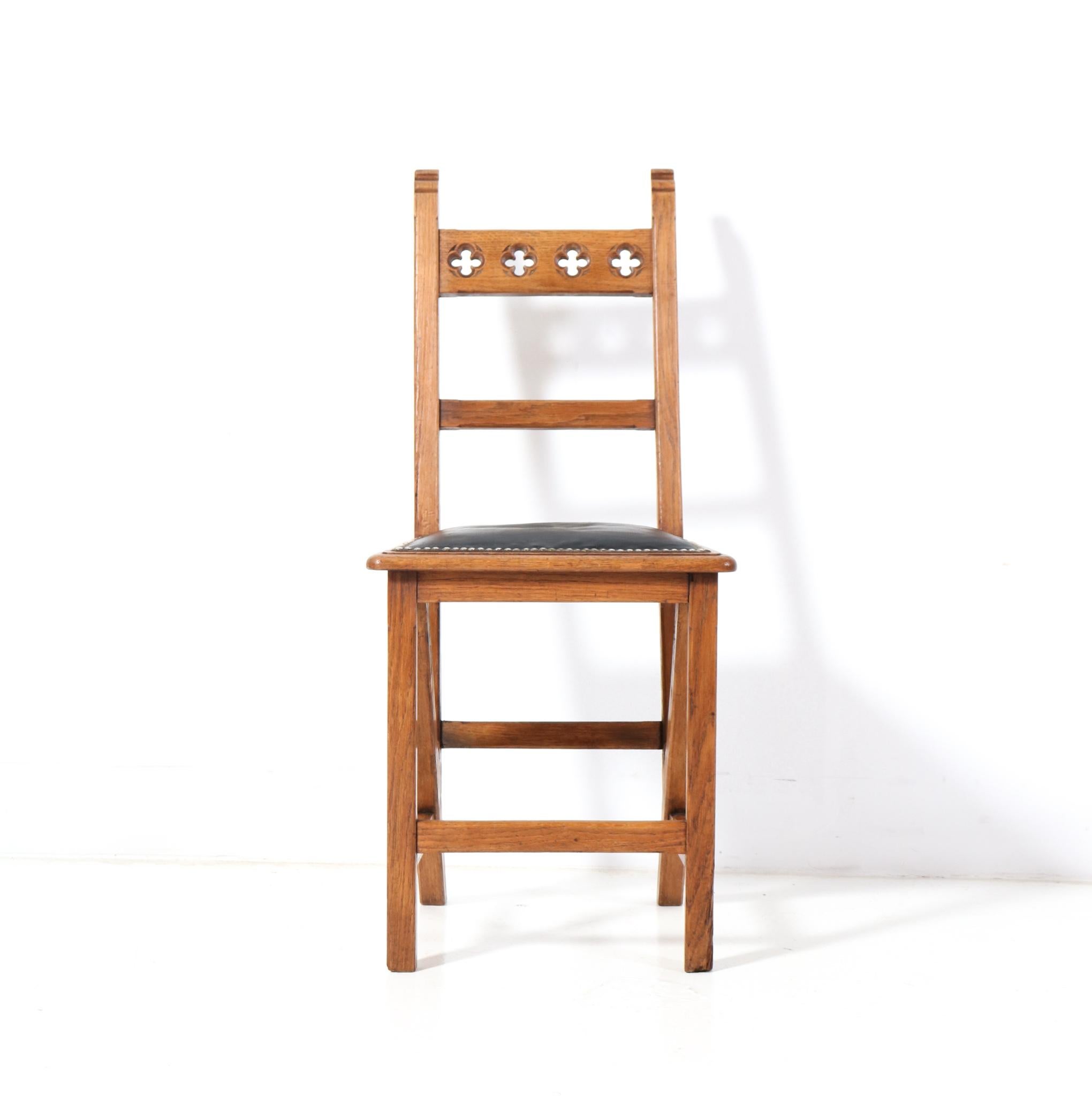 Faux Leather Oak Arts & Crafts Art Nouveau Side Chair by Hendrik Petrus Berlage, 1900s For Sale