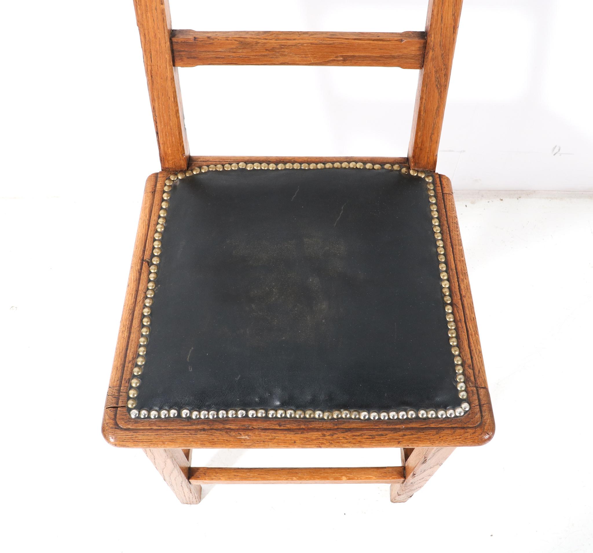 Faux Leather Oak Arts & Crafts Art Nouveau Side Chair by Hendrik Petrus Berlage, 1900s For Sale
