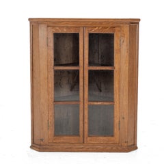 Oak Arts & Crafts Astra Glazed Wall-Hanging Display Corner Cabinet 1930 Cupboard